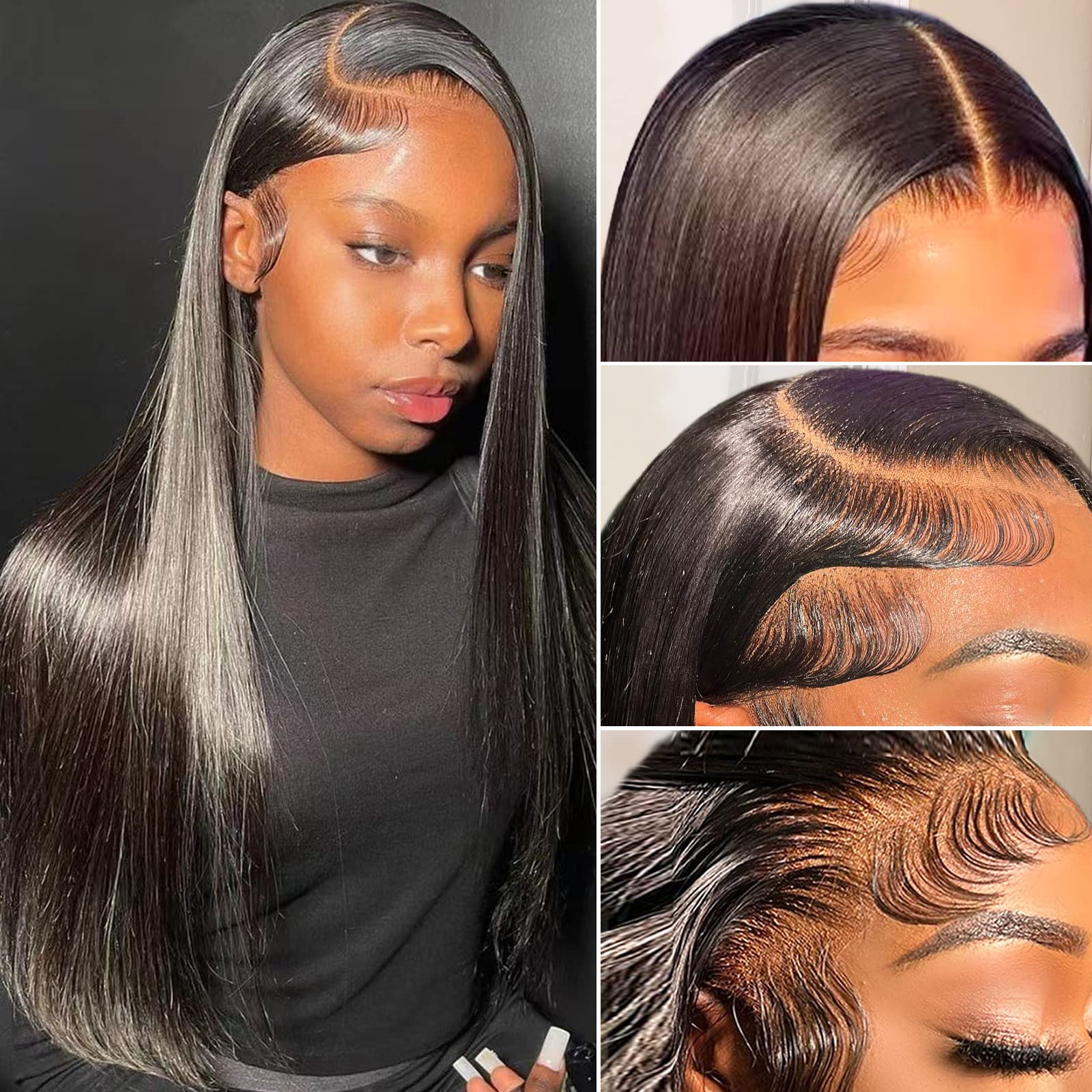 GIVHAP Straight Lace Front Wigs Human Hair 13x4 HD Transparent Lace Front Wigs Human Hair Pre Plucked with Baby Hair Natural Hairline 180% Density Glueless Brazilian Virgin Human Hair 20 inch