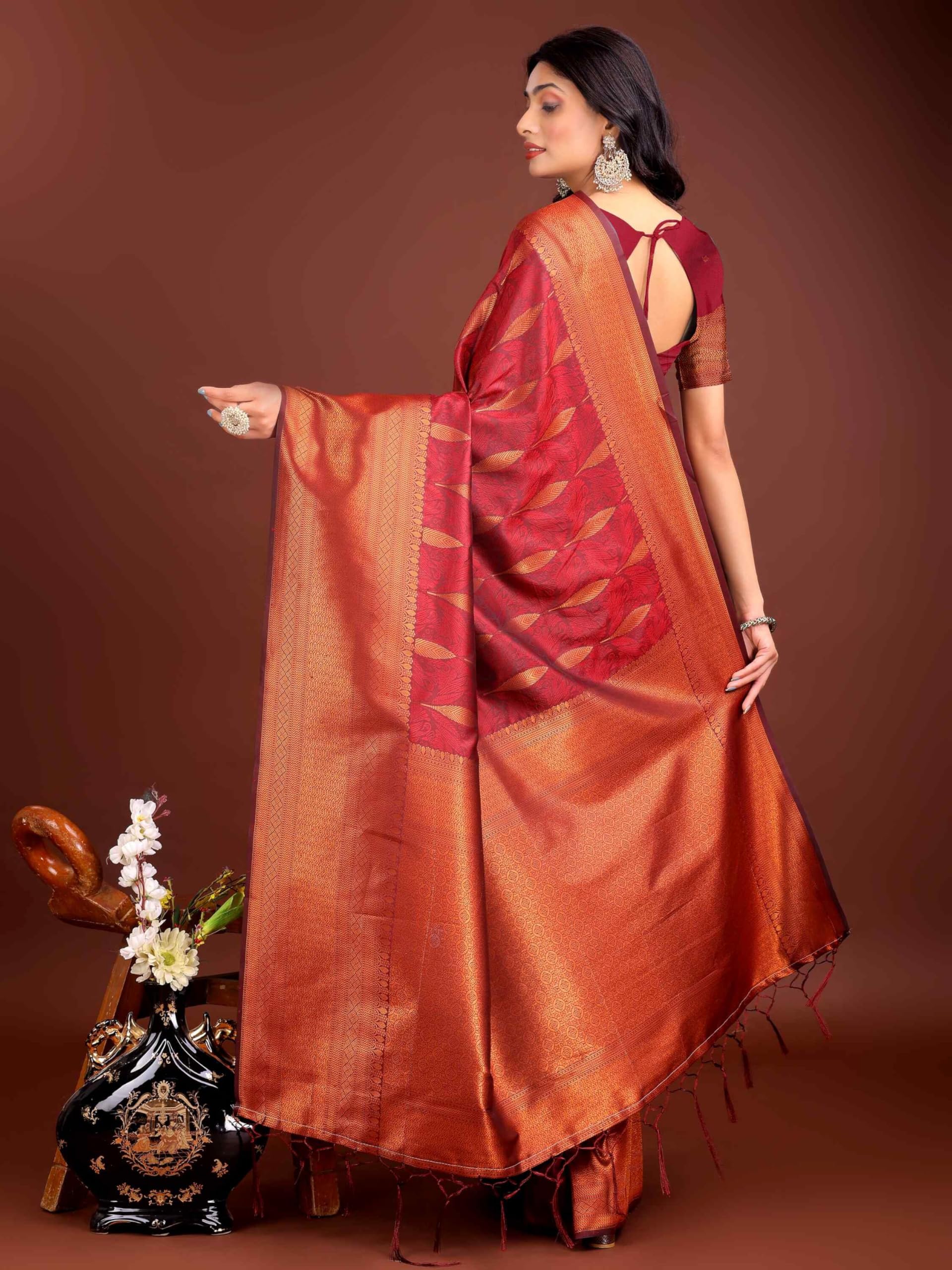 Shiv Textiles Women's Banarsi Silk Zari Work Saree(AUS-ASPAL2003-MAROON) 2