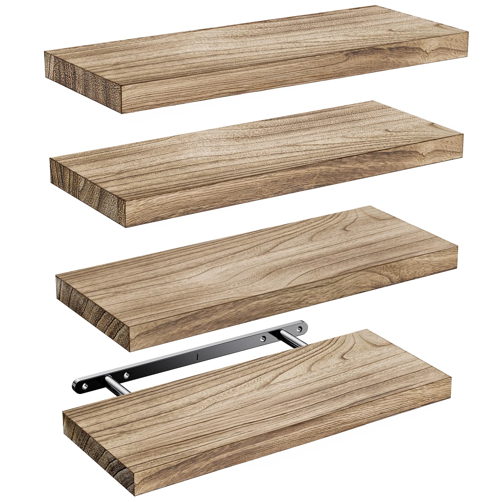 Amada Etagere Murale de Salon, Bois de Paulownia, Lot de 4, Brun Clair