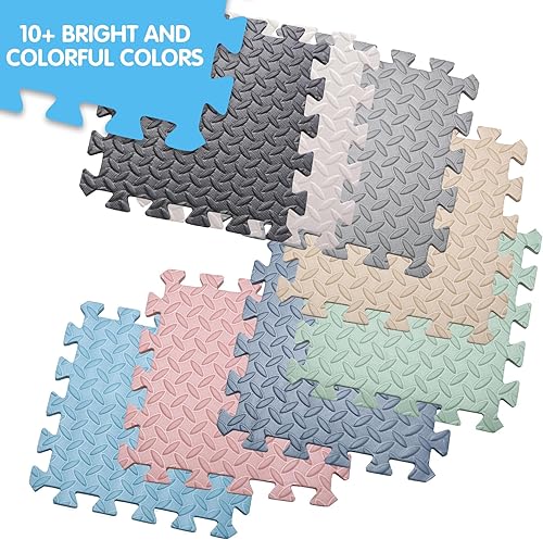 Miniatura 9 de Coolcandy Tapete de juego de espuma EVA, 16 azulejos coloridos para bebé, tapete de juego cuadrado para niños con color sólido, azulejos de espuma