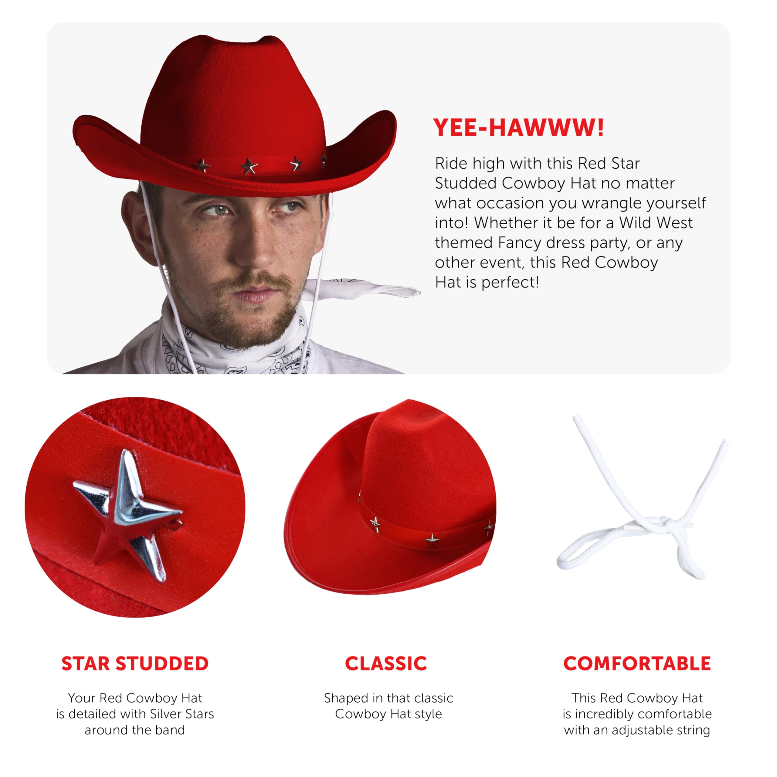 Sombreros de vaquero rojos – Paquete de 48 – Sombrero de vaquero con tachuelas de estrella de fieltro sombrero de vaquero sombrero de vaquero salvaje oeste accesorio de disfraz