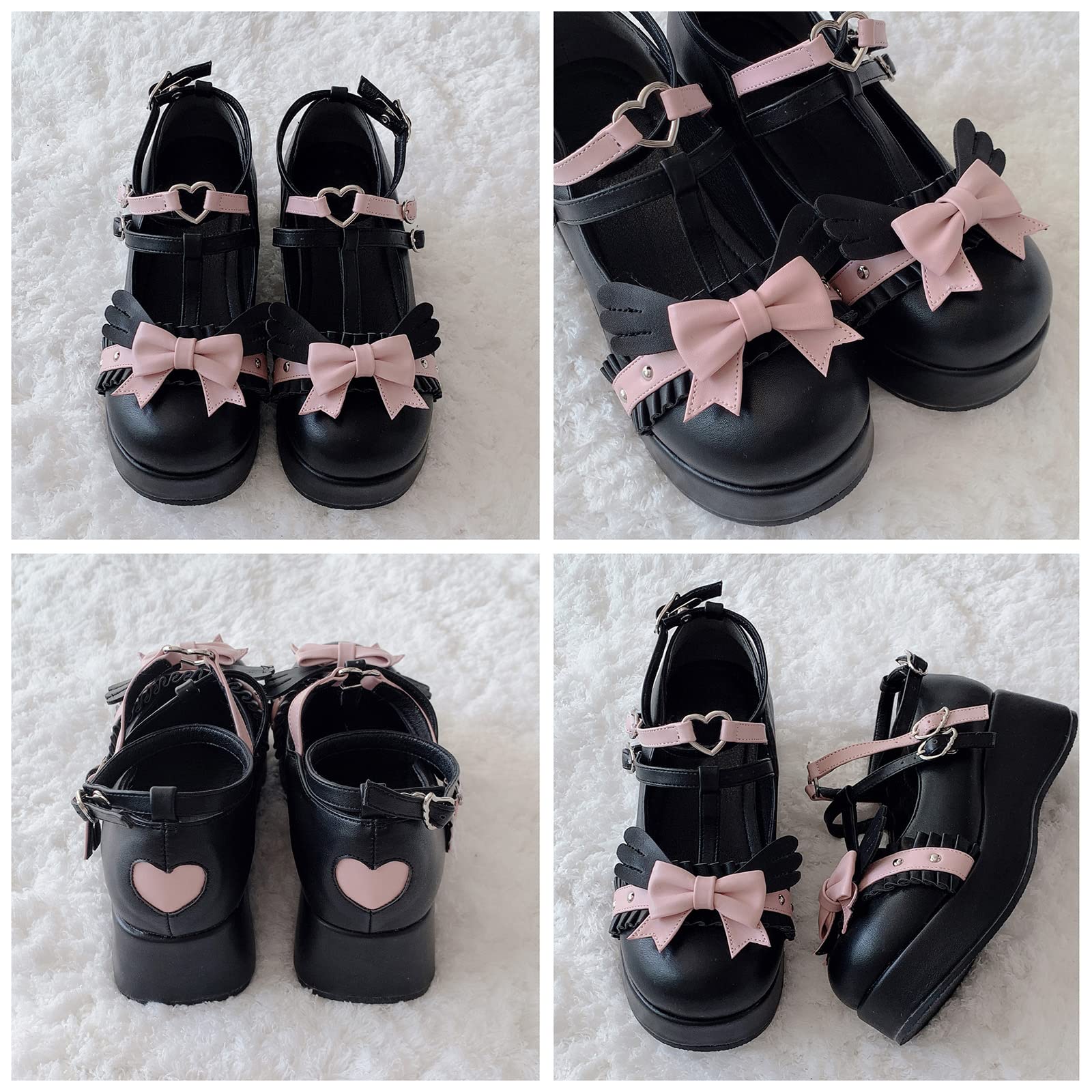 BYOMIGY Mary Jane Shoes Women Goth Platform Heels Chunky Heel Pumps with Ankle Strap Wedge Heels for Women