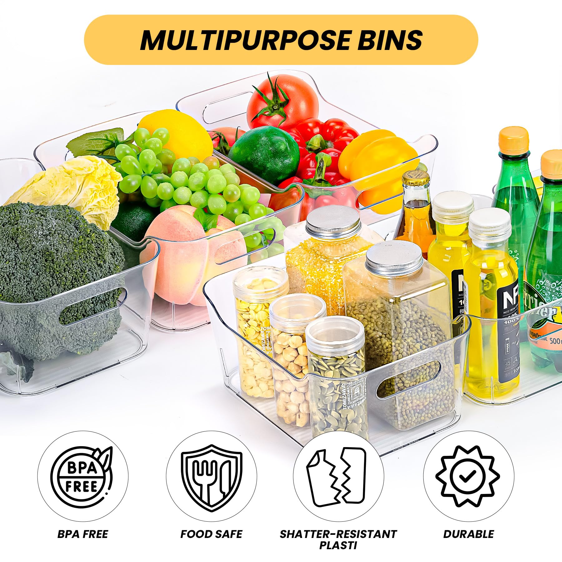 Set Da 12 Contenitori Portaoggetti In Plastica Trasparente Con Manici E Etichette - Per Dispensa, Frigorifero, Congelatore E Cucina - 3
