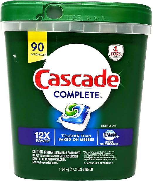Cascade Complete Dishwasher Detergent, with Dawn Grease Fighting Power, 90 Fresh Scent Action Pacs