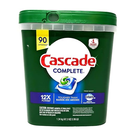 Cascade Complete Dishwasher Detergent, with Dawn Grease Fighting Power, 90 Fresh Scent Action Pacs