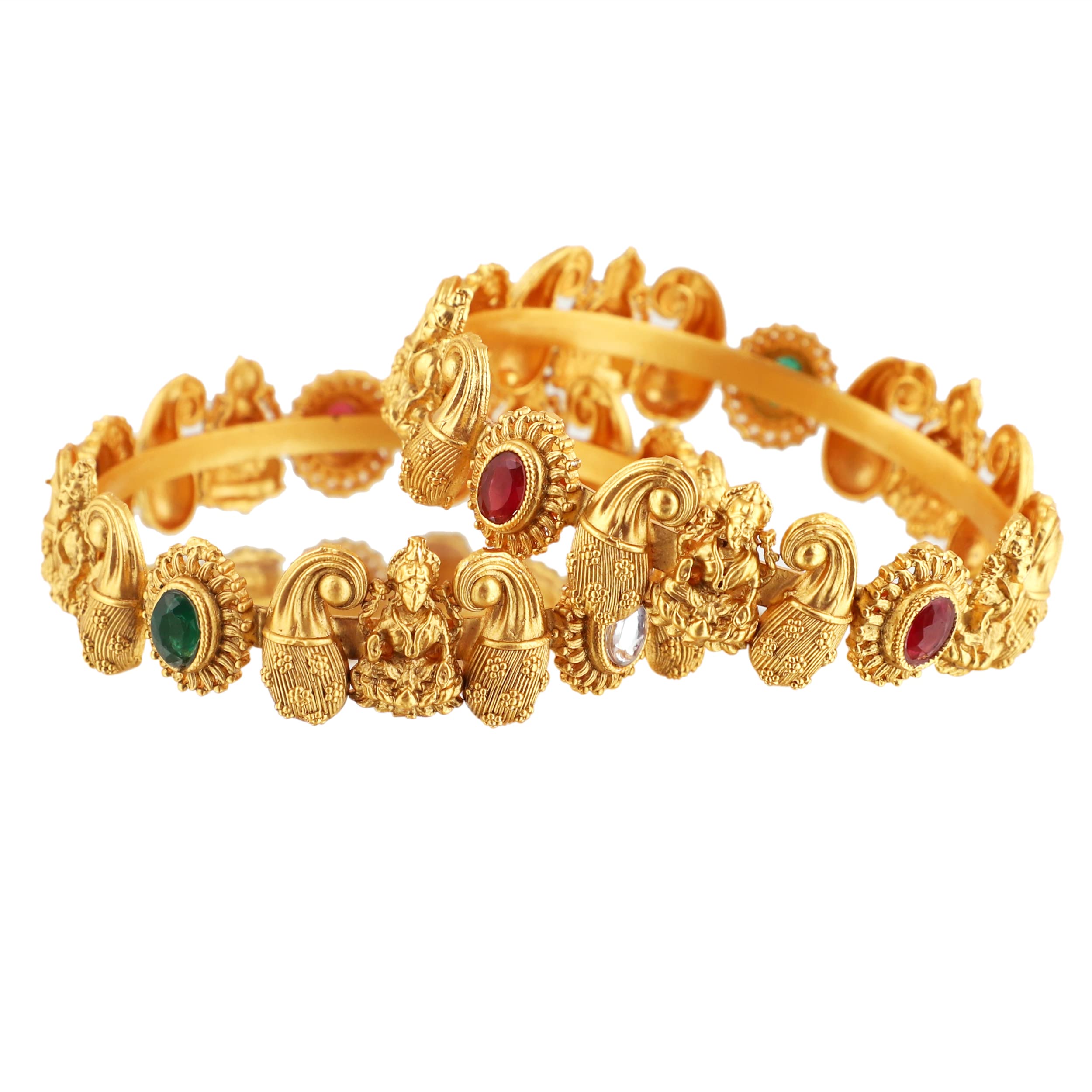 Mansiyaorange One Gram Gold Two Ruby Potta Stone Traditional Bangles For Women