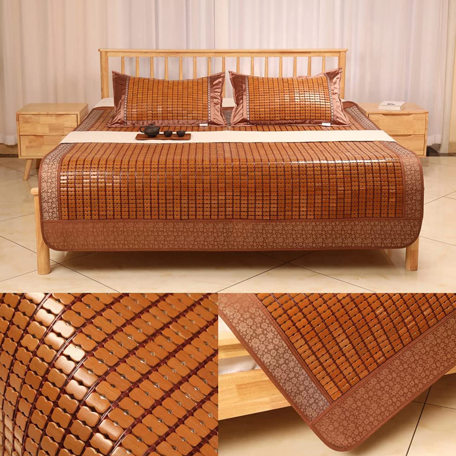Zomerslaapmat, bamboe bedmat, zomerverkoelende slaapmat, opvouwbare bamboematras, bamboe mahjong-mat, ademende gladde slijtage, voor eenpersoonsbed, slaapbank, vloerstoel