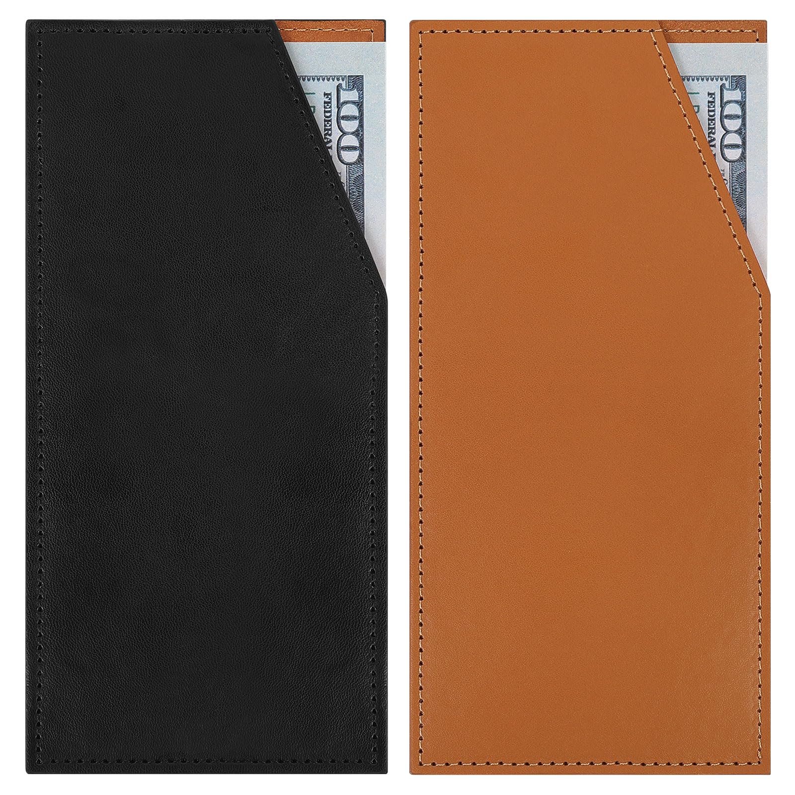 KONVINIT 2 Pack PU Leather Cash Envelope Wallet, Money Holder - Receipt Holder for Travel, Reusable Cash Envelopes for Budgeting & Organizing
