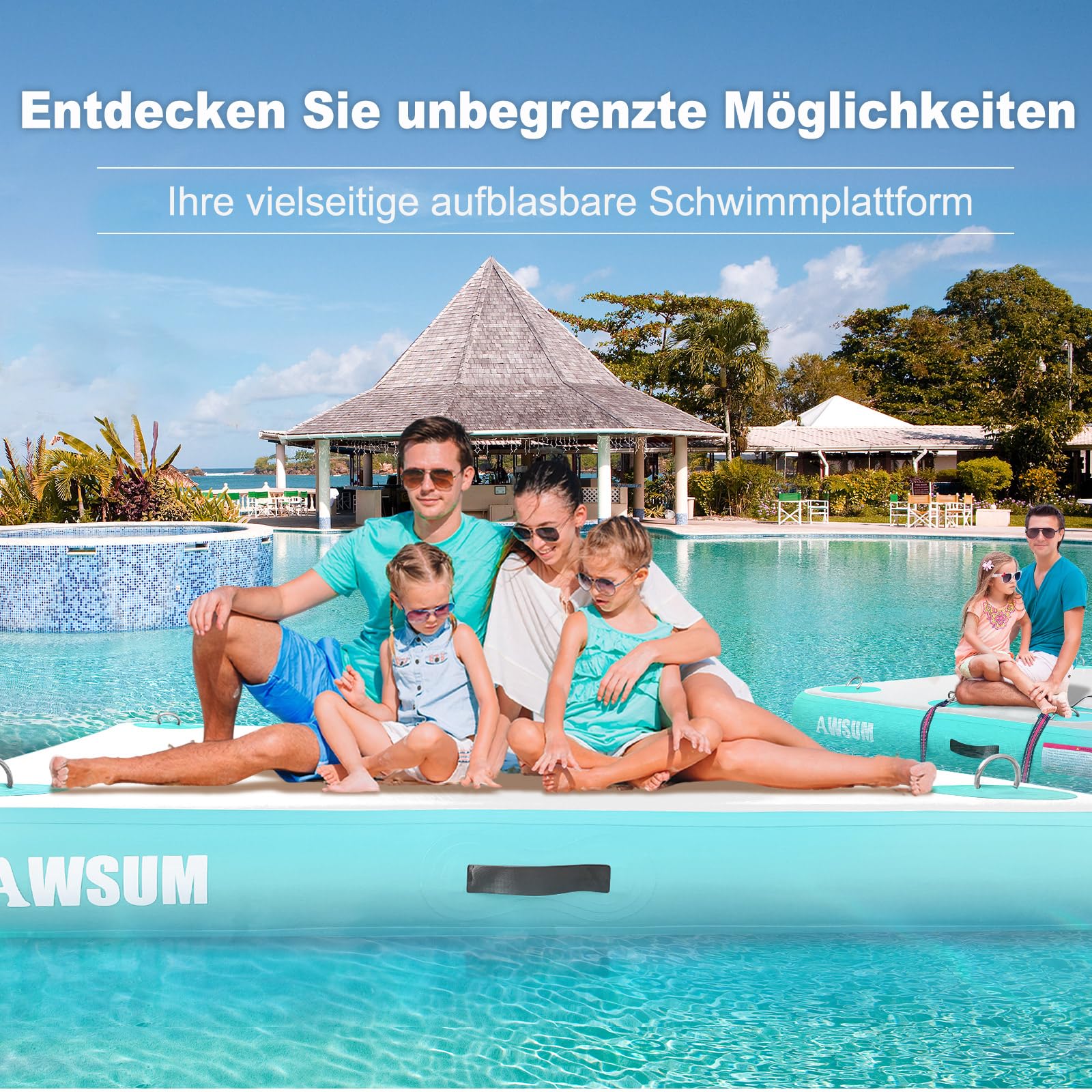 AWSUM Plataforma de baño inflable Air Dock flotante flotante muelle inflable para lago, piscina, playa, océano