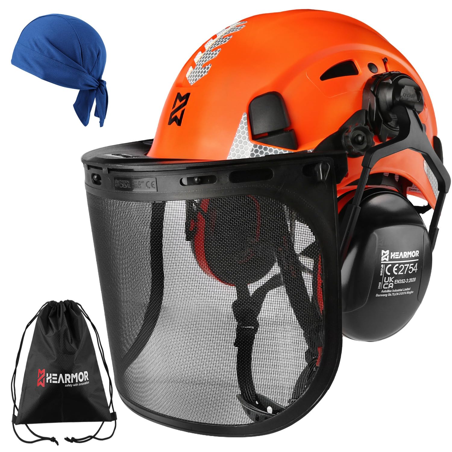 HEARMOR VOLTEK Zestaw kasków ochronnych 5 w 1, kask ABS z ochraniaczami na uszy, wizjer, czapka przeciwpotowa i torba do przenoszenia, odporna na wstrząsy, wygodna, wentylowana konstrukcja, dla