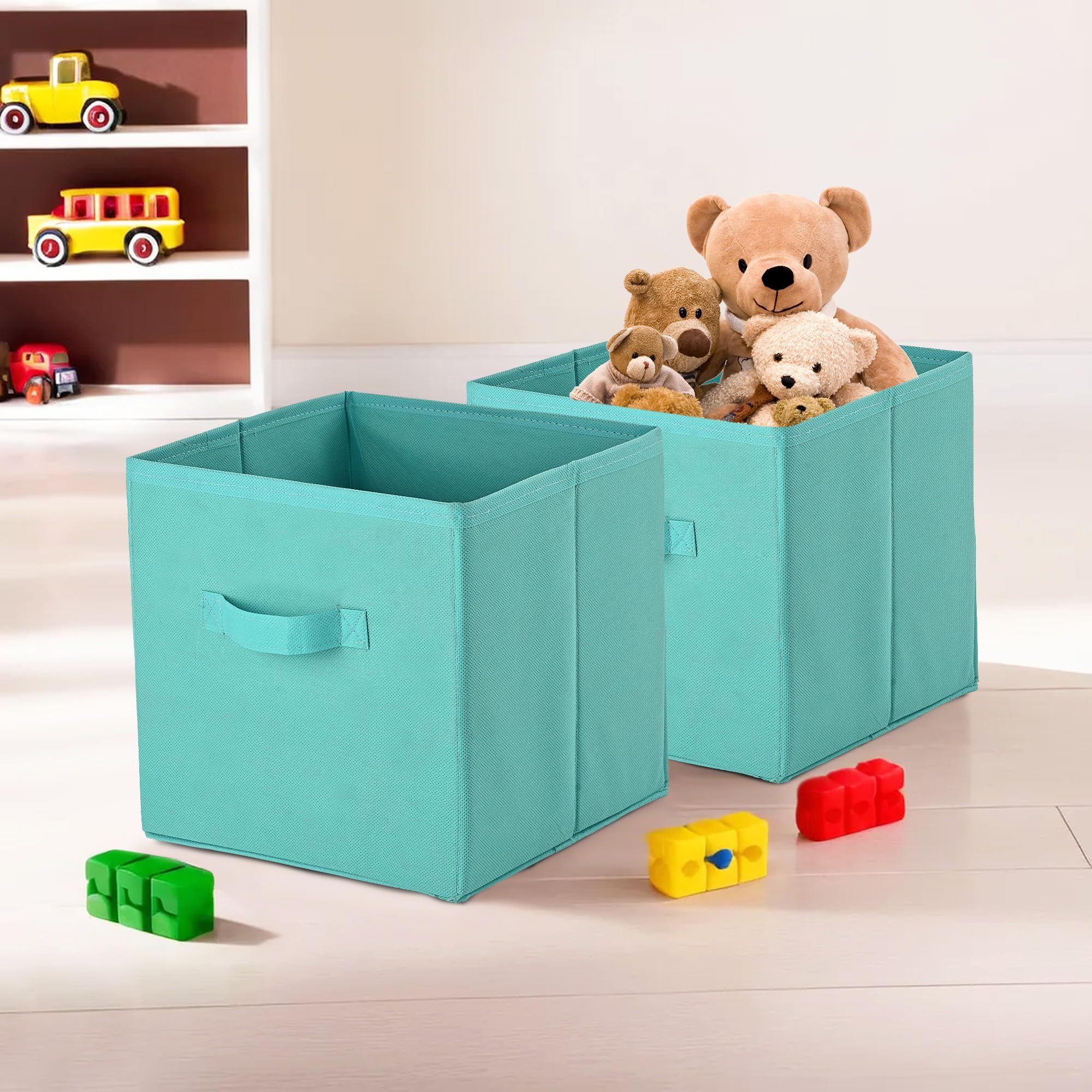Kuber Industries Pack of 2 Square Foldable & Multipurpose Wardrobe Storage Organizer for Home | 11-Inch Portable Cupboard/Closet Organiser Storage Box for Clothes & Toys | Reliance Green