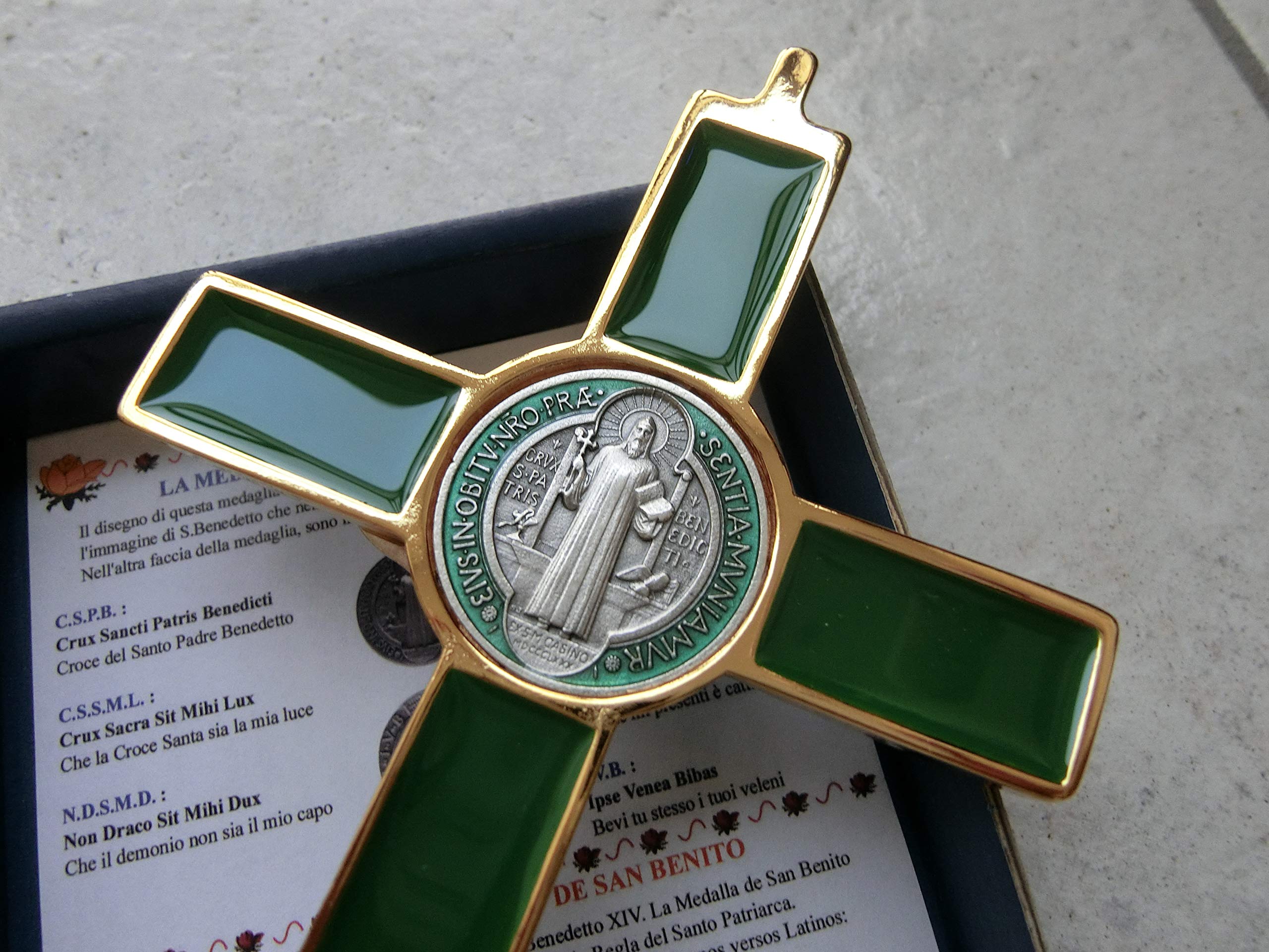 GTBITALY Croix Crucifix Or Doré Saint Béni 20 cm Émaillé à la Main avec Boîte Cadeau