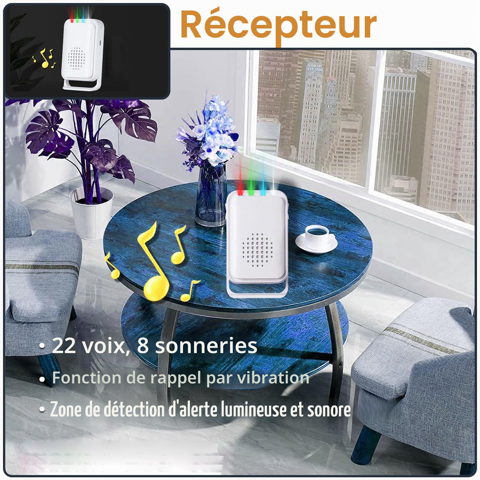 Détecteur de mouvement Carillon de porte pour entrée de magasin d'affaires, alarme de bienvenue pour personnes âgées (1 capteur et 1 récepteur)