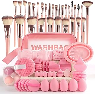 Juego de 67 brochas de maquillaje rosa para n...