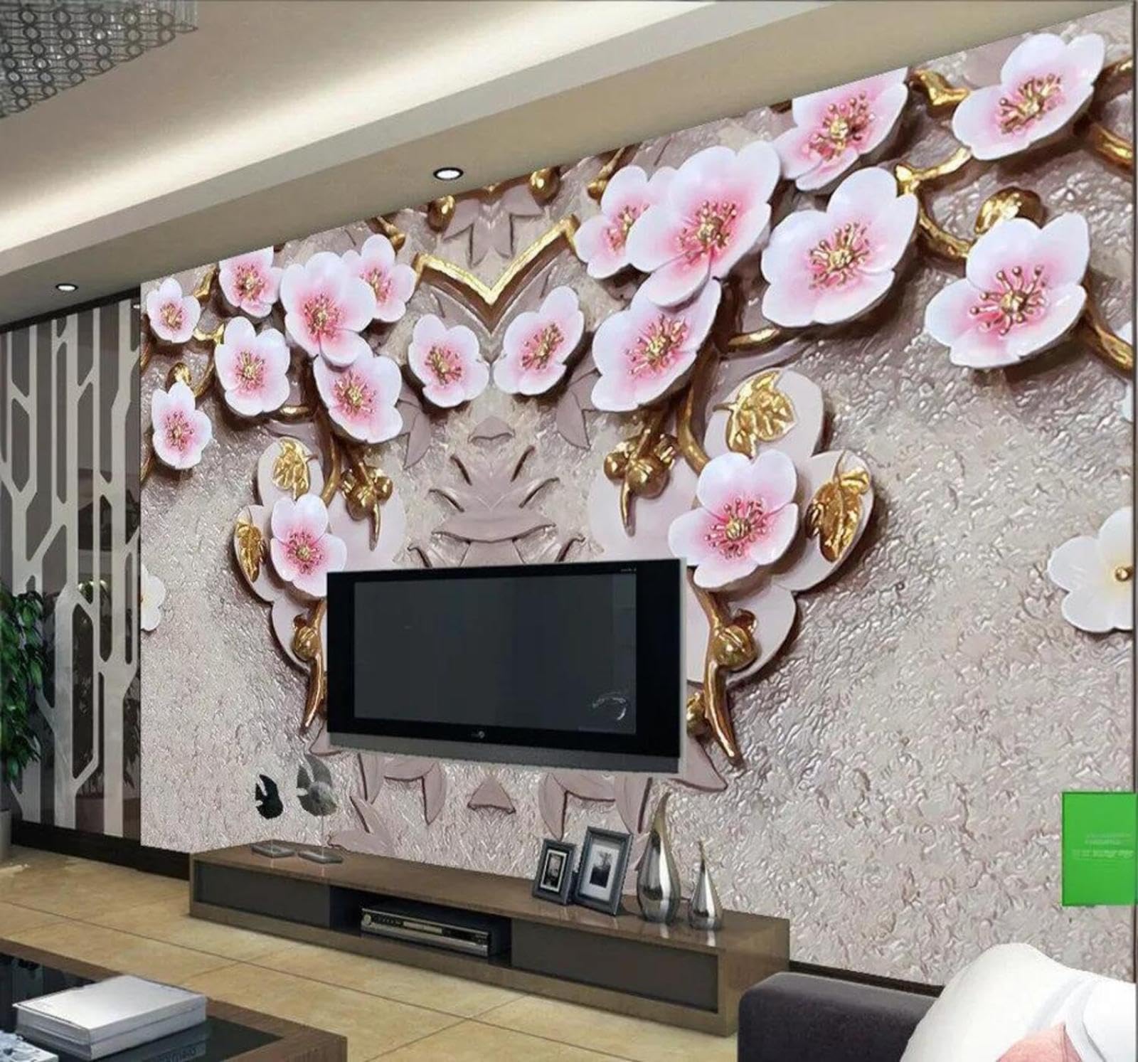 Wallpaper-3D-Xlm 350Cm×256Cm(B×H) Elegant Relief Plum Blossom Art Unique 3D Wallpaper Easy Install Feature Office Living Room Sofa Bedroom Tv Background Wall Decoration-350Cm×256Cm