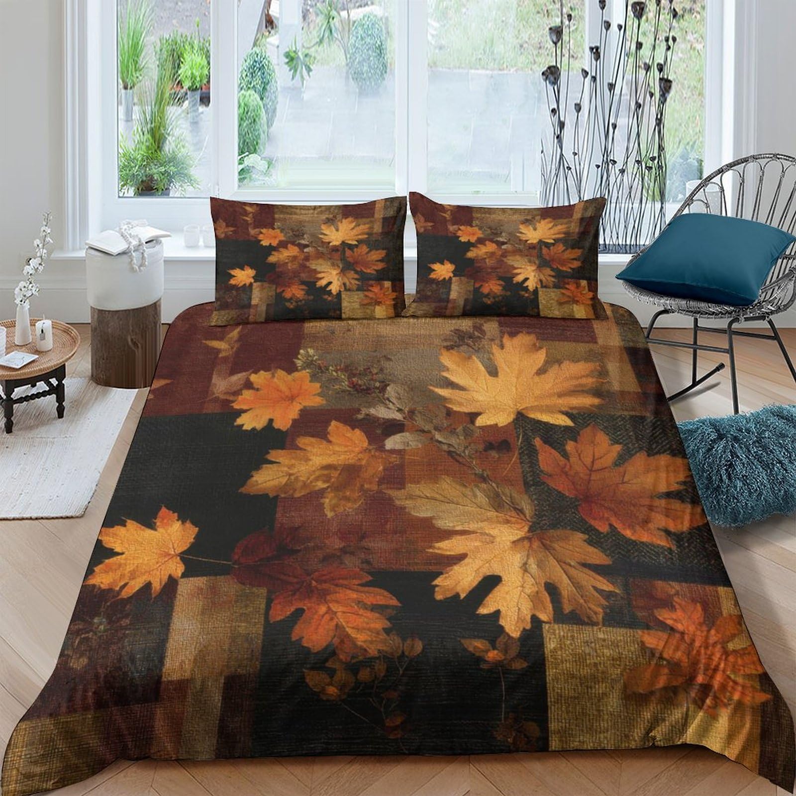 Ctjqhvkz Style-2 3D Printed Autumn Maple Leaf Fitted Sheet Microfiber Soft Breathable Fall Forest Bed Cover For Bedroom Guest Room Decor Single（135X200cm）