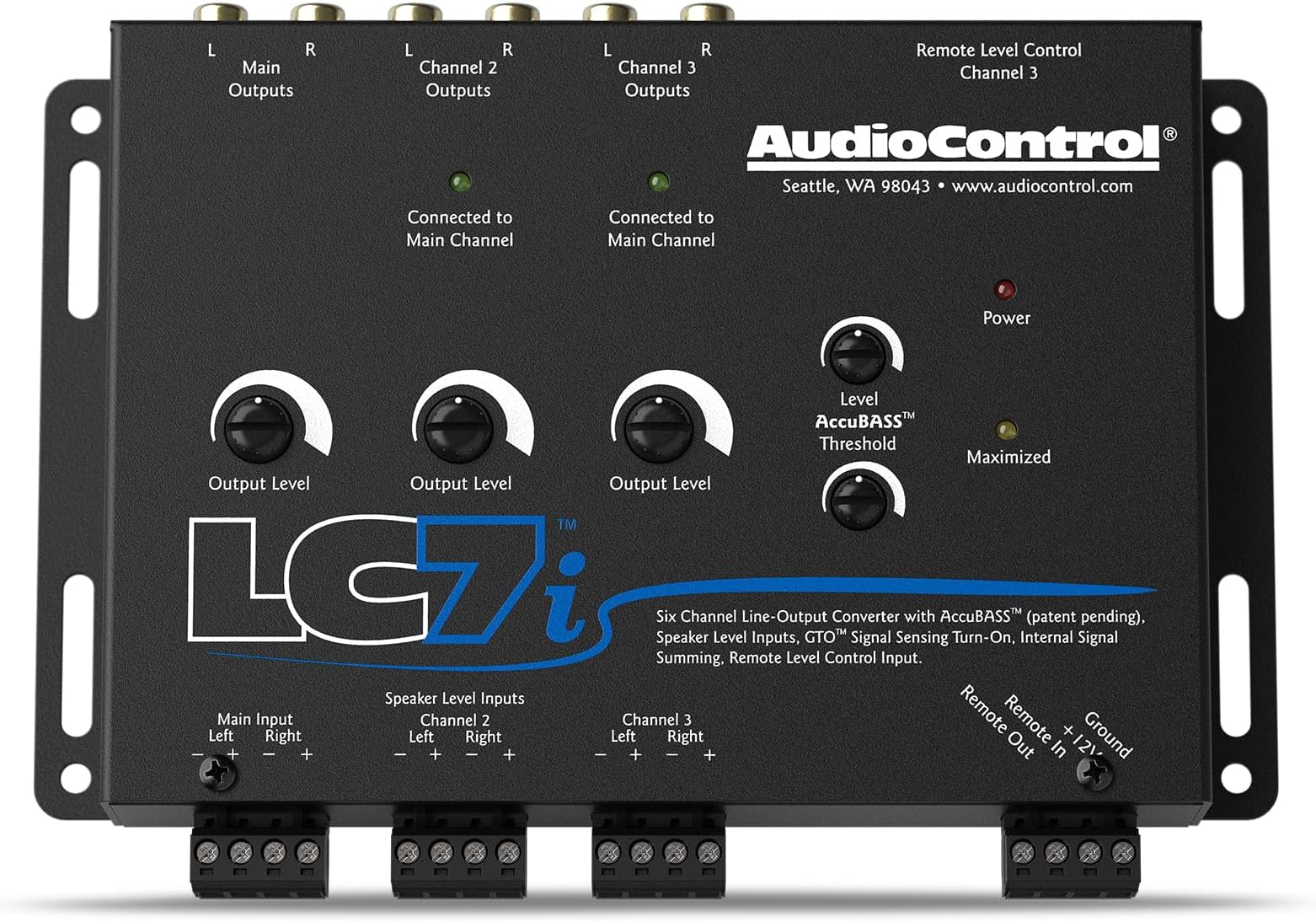 AudioControl LC7i 6 Channel Active Line Output Converter, AccuBASS Subwoofer, Add Amplifier to Factory Car Audio Receiver Head Unit, Speaker Level to RCA Line Level Converter