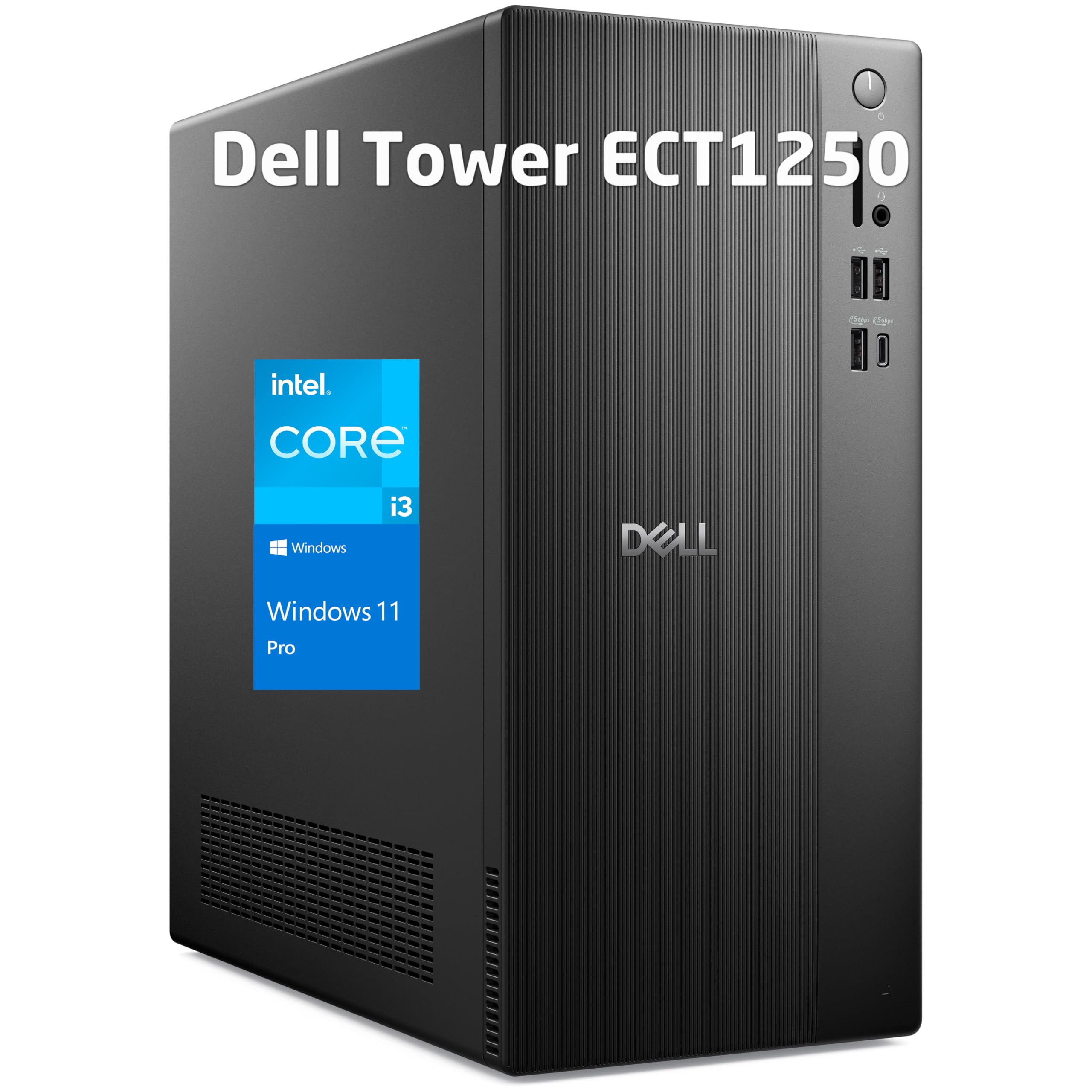 Dell ECT1250 Tower Desktop Computer, Intel Core i3-14100 | 16GB DDR5 RAM, 512GB SSD, WiFi 6, Windows 11 Pro, for Small Business & Home Office, Black