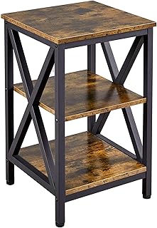 Yaheetech 3-Tier Side Table with Storage, X Design Sturdy Bedside Table Industrial End Table Wooden Nightstand for Bedroom/Living Room, Space Saving, 39.5x39.5x62cm, Rustic Brown