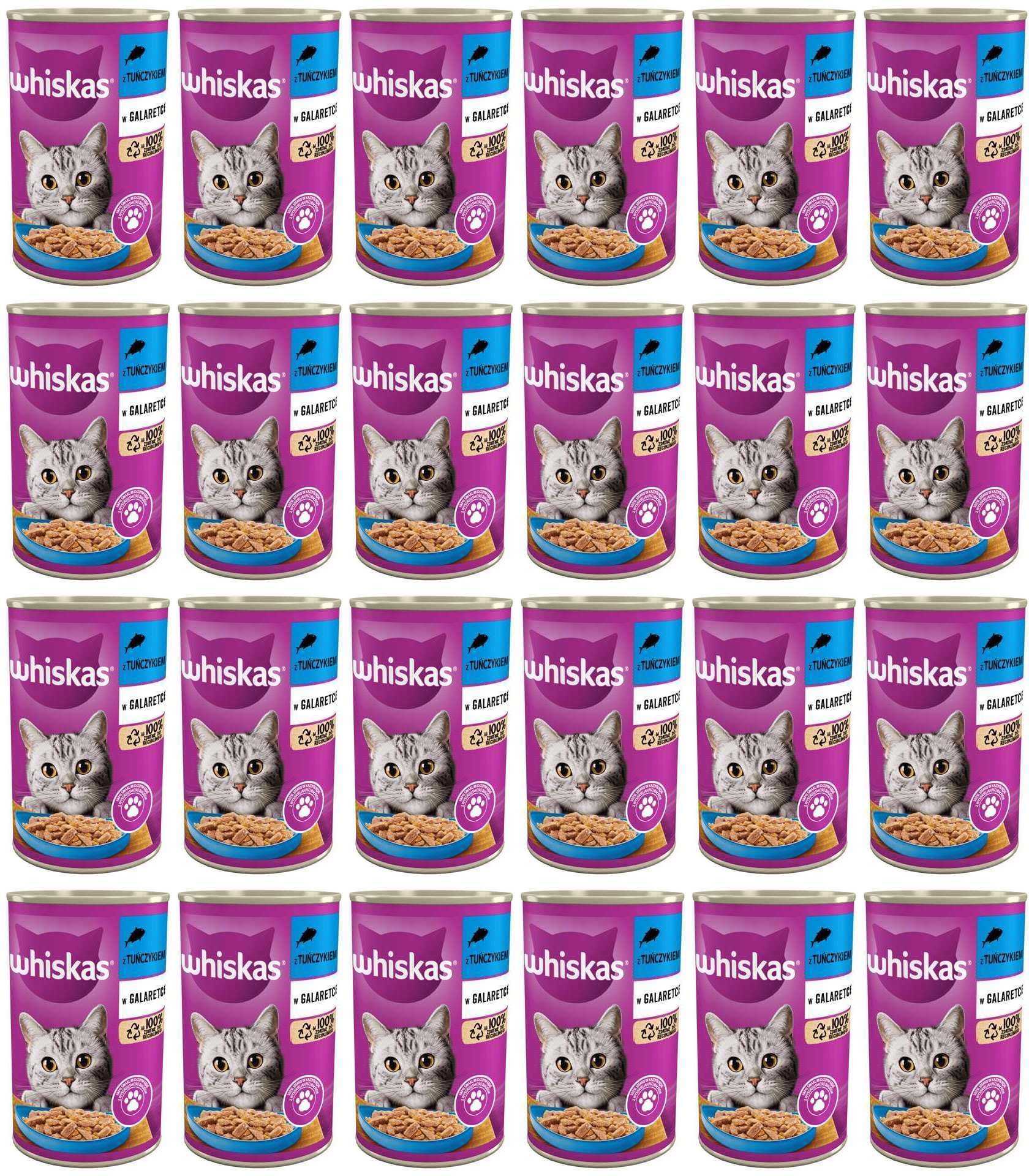 Whiskas karma mokra dla kotów Adult 1+ z tuńczykiem w galaretce, 24 puszki (24 x 400g)