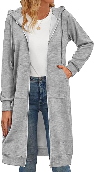 Zeagoo Women's Zip Up Hoodies Oversized Fleece Long Tunic Sweatshirts Casual Long Sleeve 2024 Fall Hoodie Jacket Coat