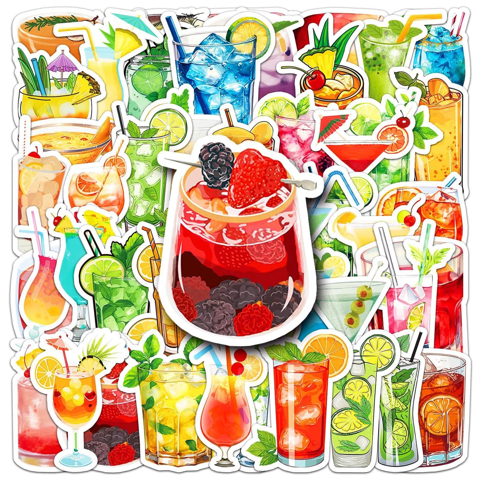 50 Pcs Cocktail Stickers for Water Bottle Waterproof Sticker for Laptop Skateboard Phone Car Decals for Teens Adults for Party Favors Supplies Decor (Cocktail Party Favors Stickers)