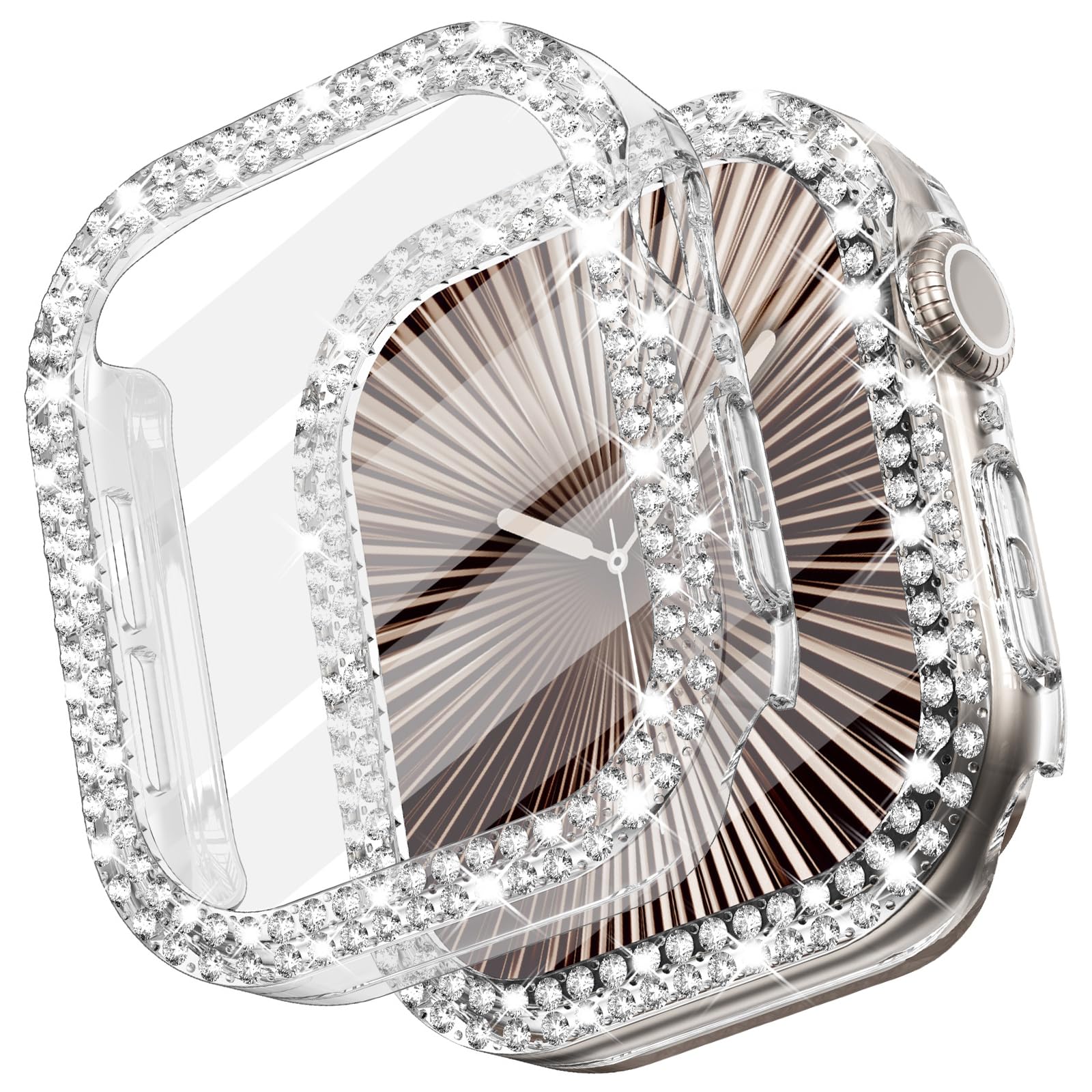 WINGLE Compatible with Apple Watch Screen Protector 44mm SE 3 2 1/ Series 6 5 4, Women Shiny Diamond Cover with Tempered Glass Screen Protector for Apple Watch Case 44mm,Clear — view 13
