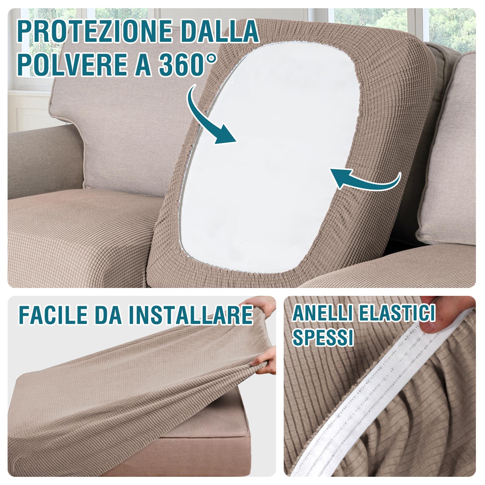 BellaHills Elasticizzato Copridivano 2 Posti Con Penisola, Copridivano Angolare Destra/Sinistra Universale, Lavabile Copri Divano Chaise Longue Antigraffio Gatto (2 Posto + Chaiselongue, Sabbia)