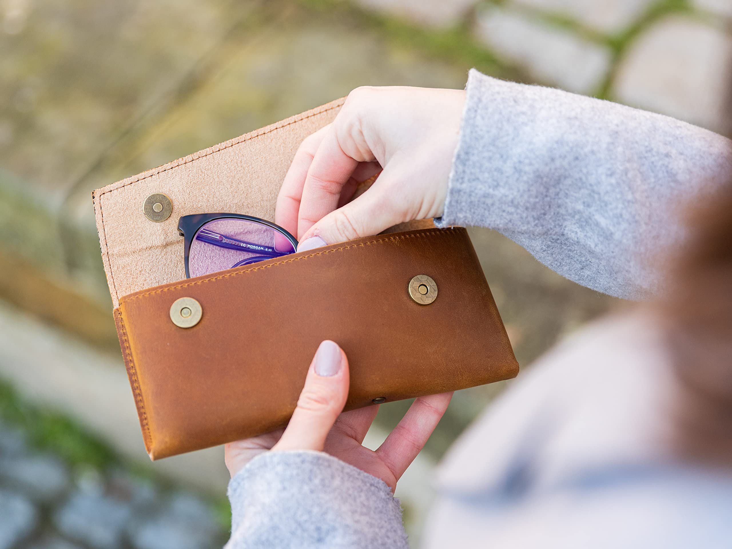skaard Etui à Lunettes | Damme & Homme | Cuir Véritable | Look Vintage | Marron