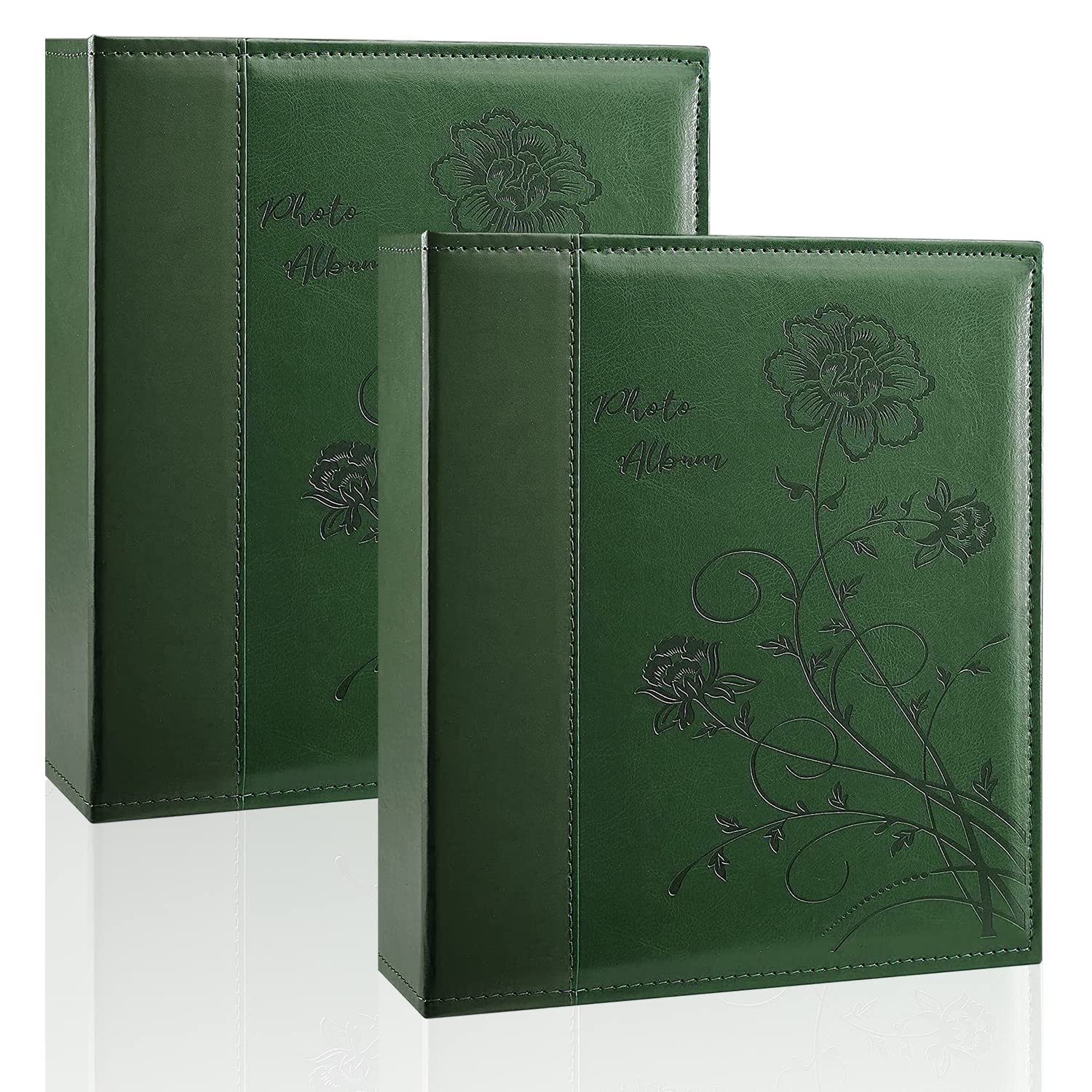 Photo Album 8x10 2 Packs Clear Pages Pockets Leathe Cover Slip Slide in Photo Album Each Holds 100 Vertical 8x10 Photos Picture Book for Wedding Family (Dark Green)
