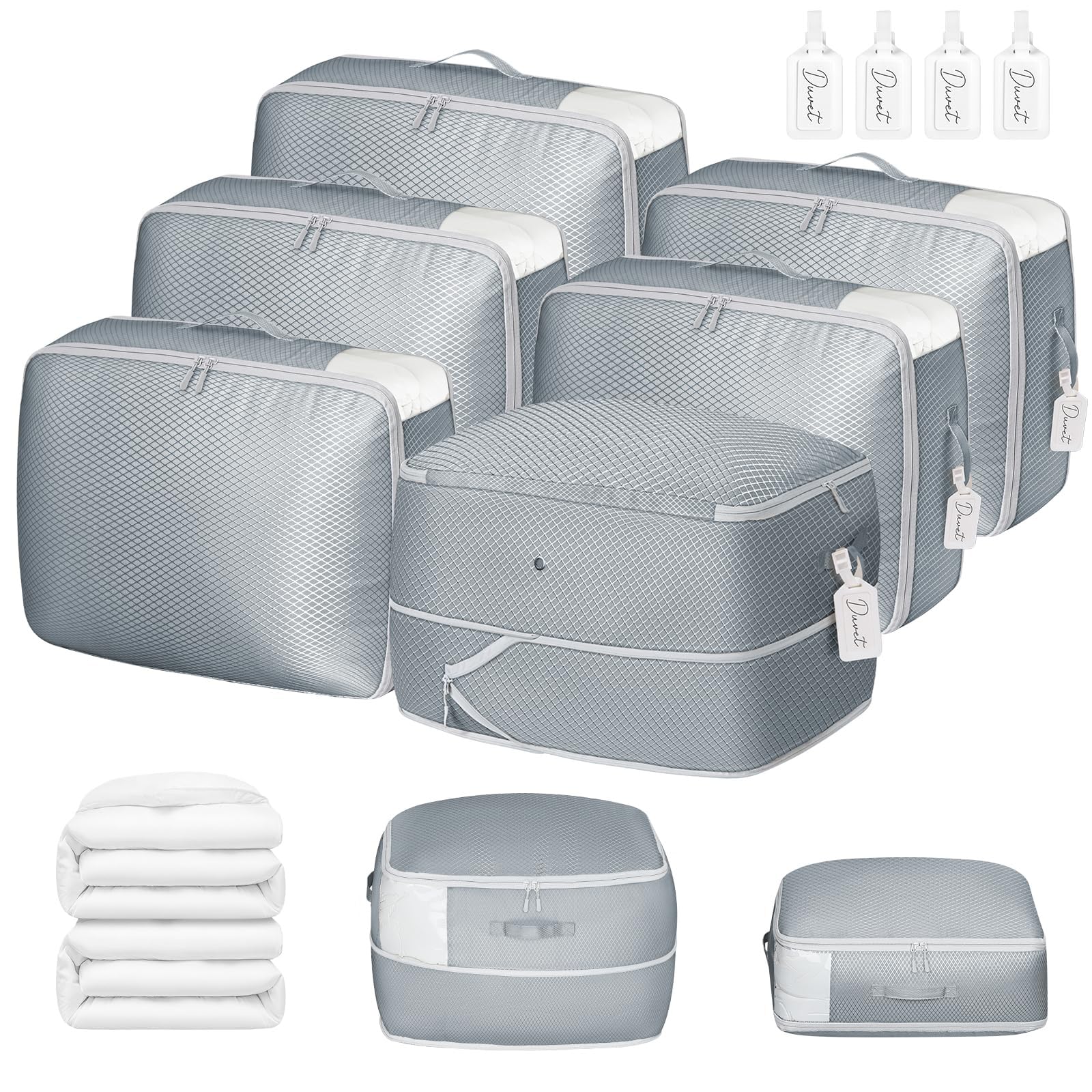 DIMJ Comforter Storage Bag 6 Pack - Blanket Storage Organizer Compression Bags, Large Capacity Ultra Space Saving Self Compression Organize for Bedding, Pillow, Duvet, Sheet Storage with Zipper Window