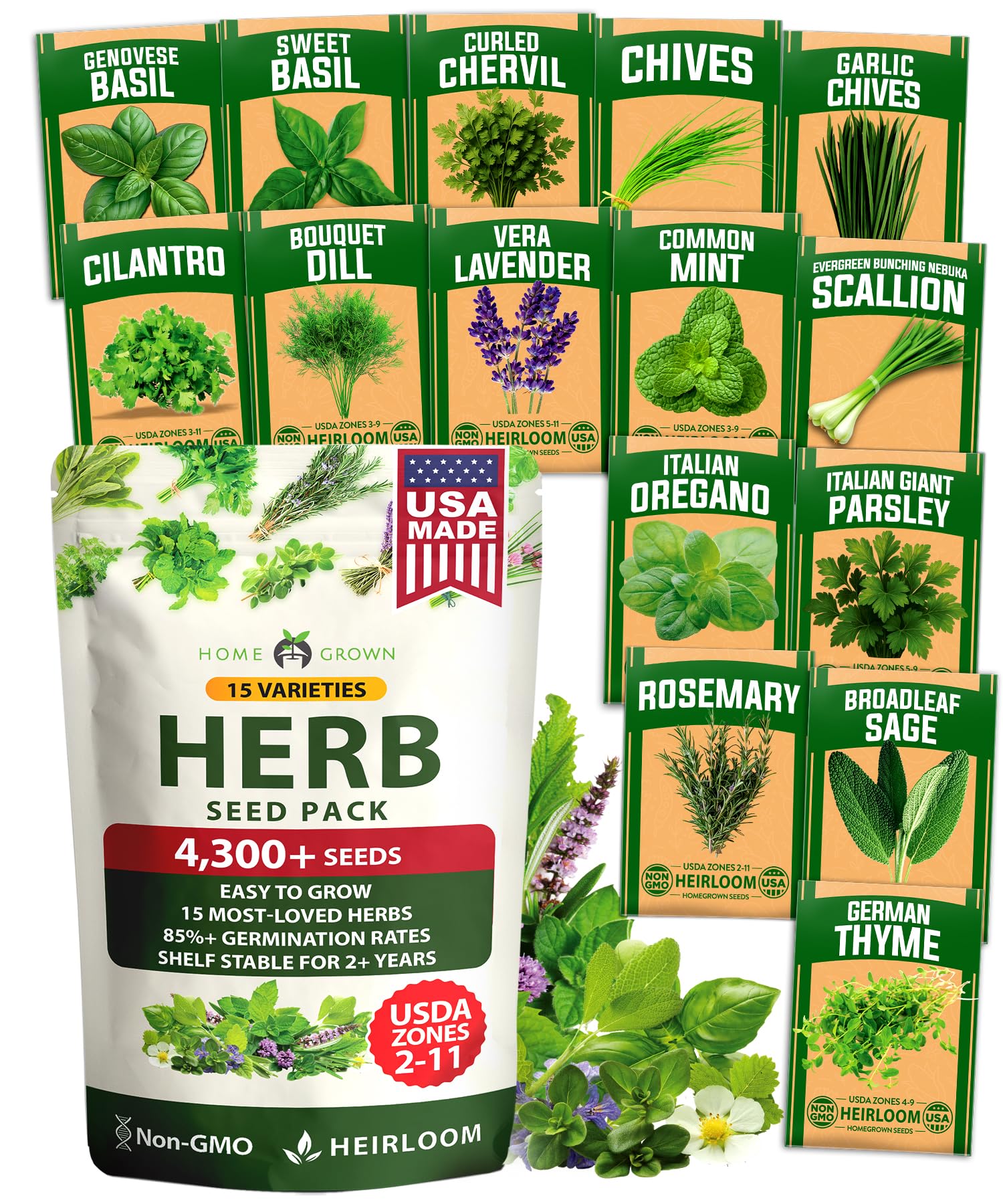 ハーブ The seeds HOME GROWN Herb Seeds for Planting 15-Pack Massive Seed Count