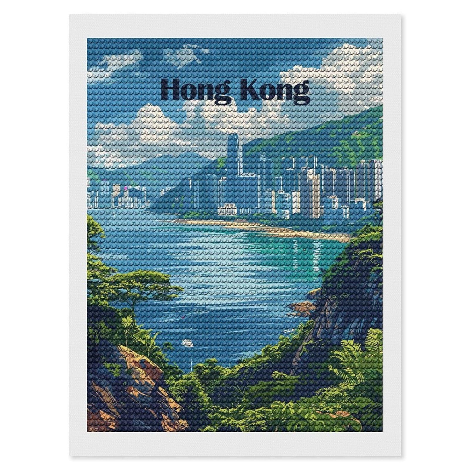 Junmoney Hong Kong Cityscape Travel Diamond Painting Kit 12"x16", Thoughtful Handmade Gift, for Creative Relaxation, Printed Canvas, Cosy Home Accent