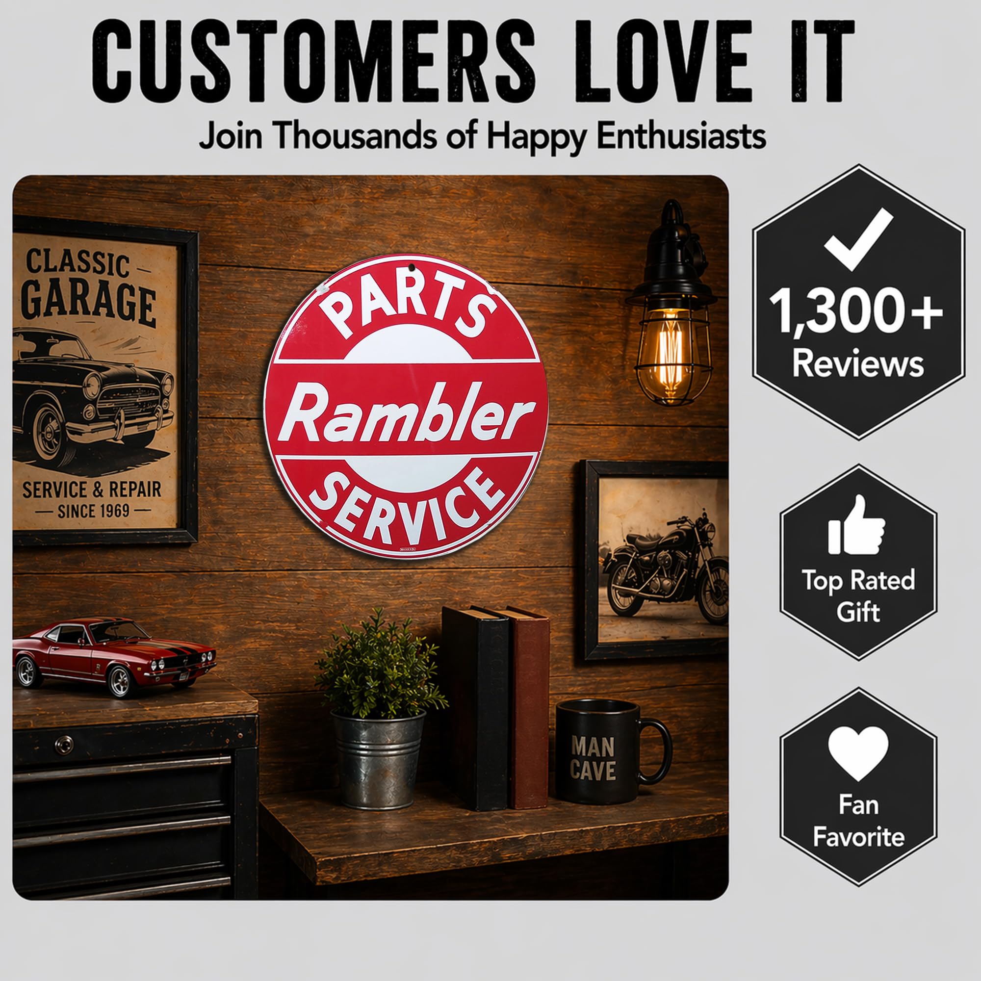 Brotherhood Targa in metallo vintage con riproduzione di cartelli in metallo vintage per garage e casa 20 cm di diametro – Rambler Parts and Service