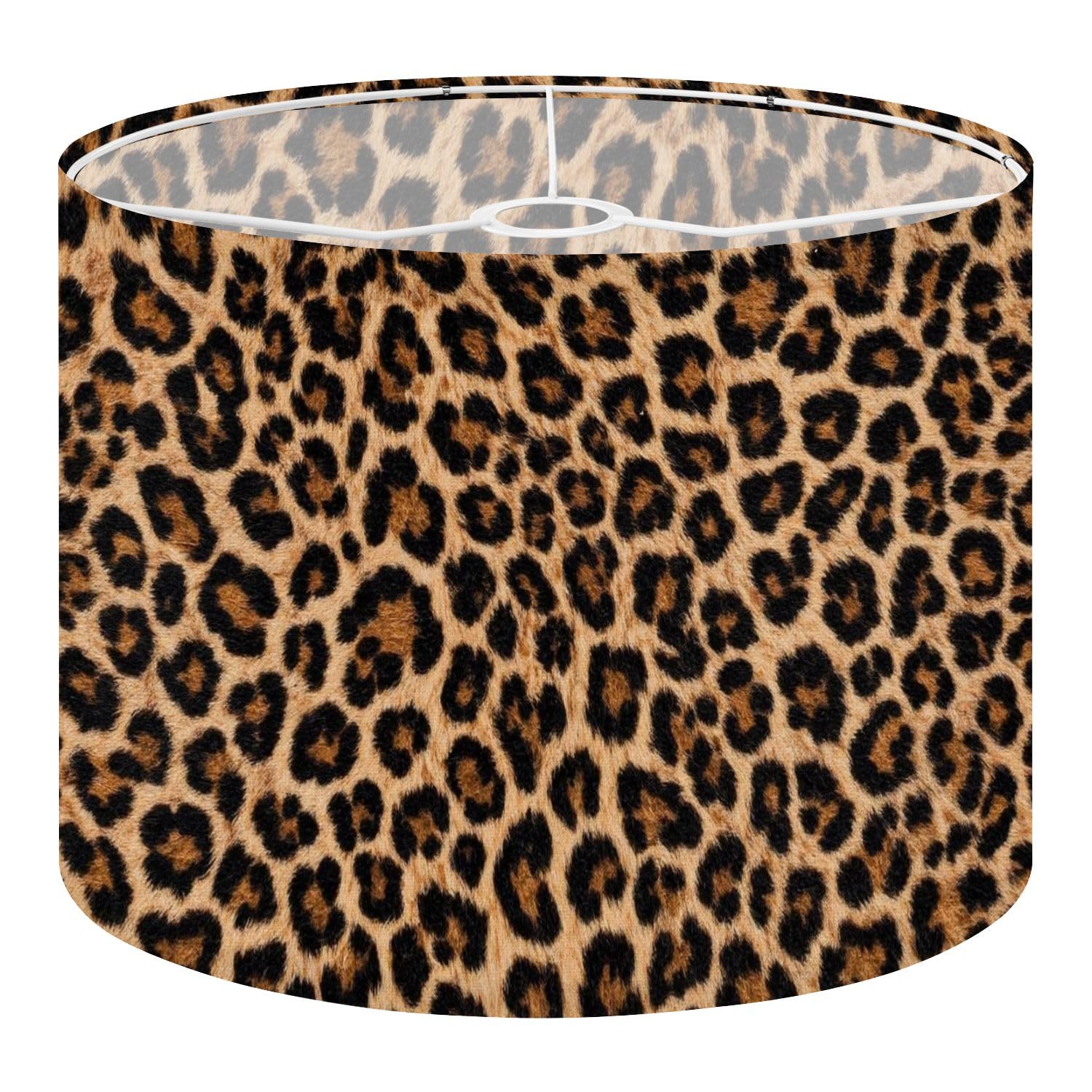 Round Drum Light Shade Leopard Cheetah Print Animal Safari Spots Golden Brown Base Black Large Lampshades for Ceiling Lights Table Floor Lamps Easy Assembly Replacement Lamp Shades Spider Fitter