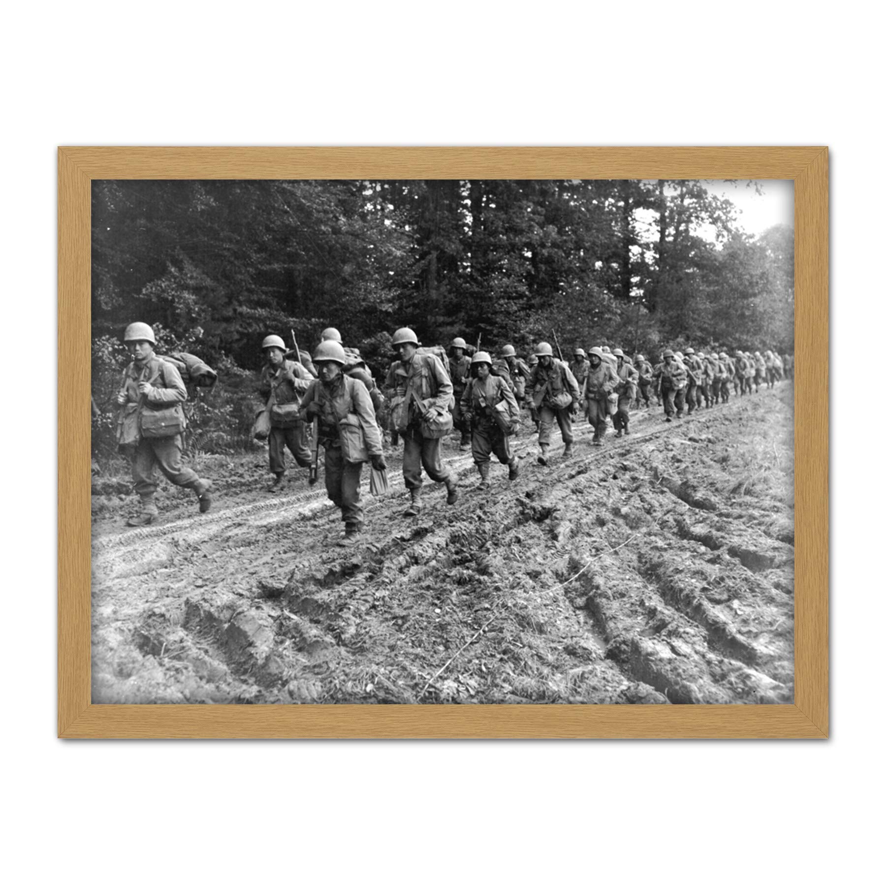 War WWII USA Japanese-American Regiment 1944 Photo Artwork Framed Wall Art Print 18X24 Inch