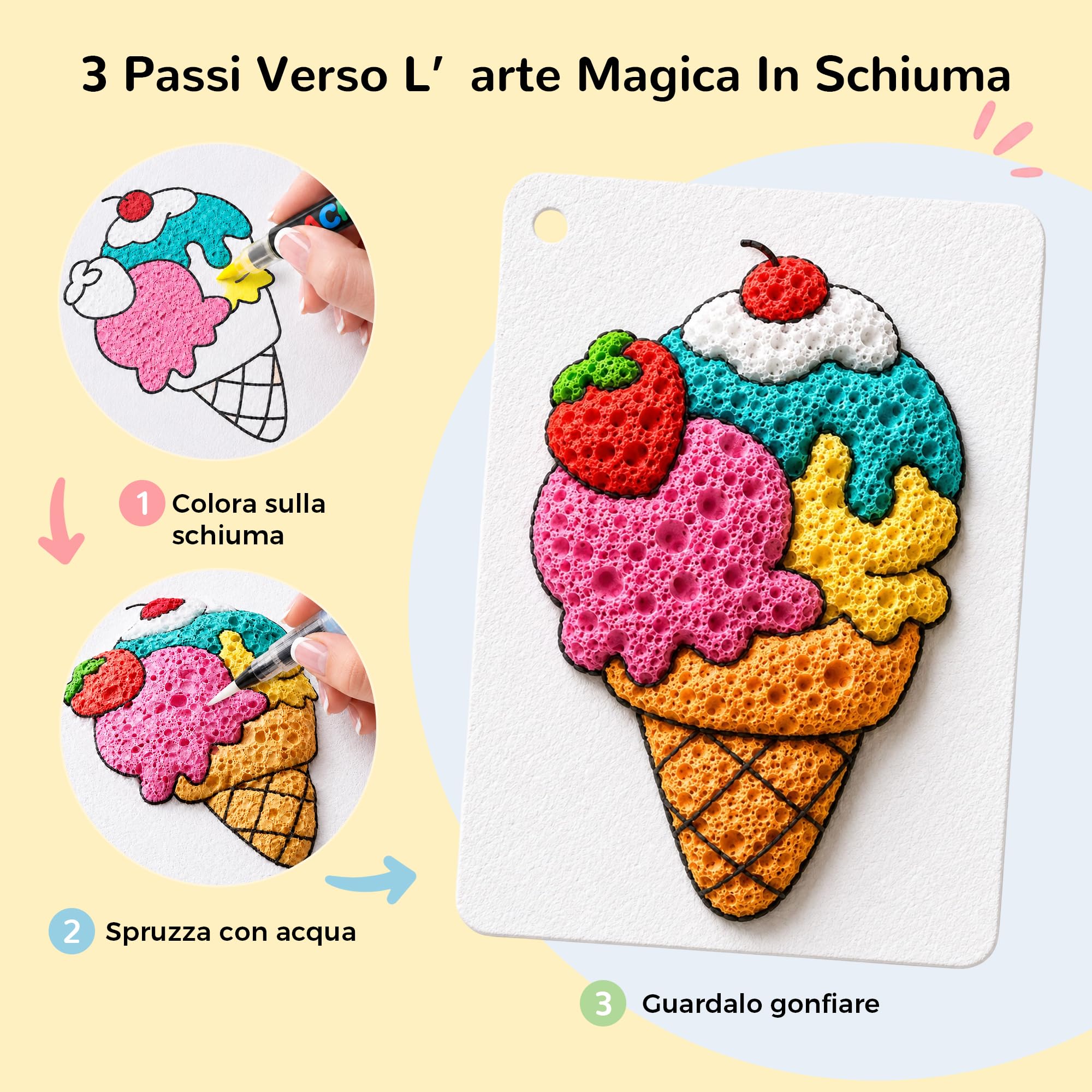 RuiHawk Kit di ricarica per pittura Magic Foam da 95 pezzi, 75 fogli di carta ruvida 3D, 3 pennelli ad acqua, 10 portachiavi, senza disordine, attivato dall'acqua, non tossico, con confezione regalo