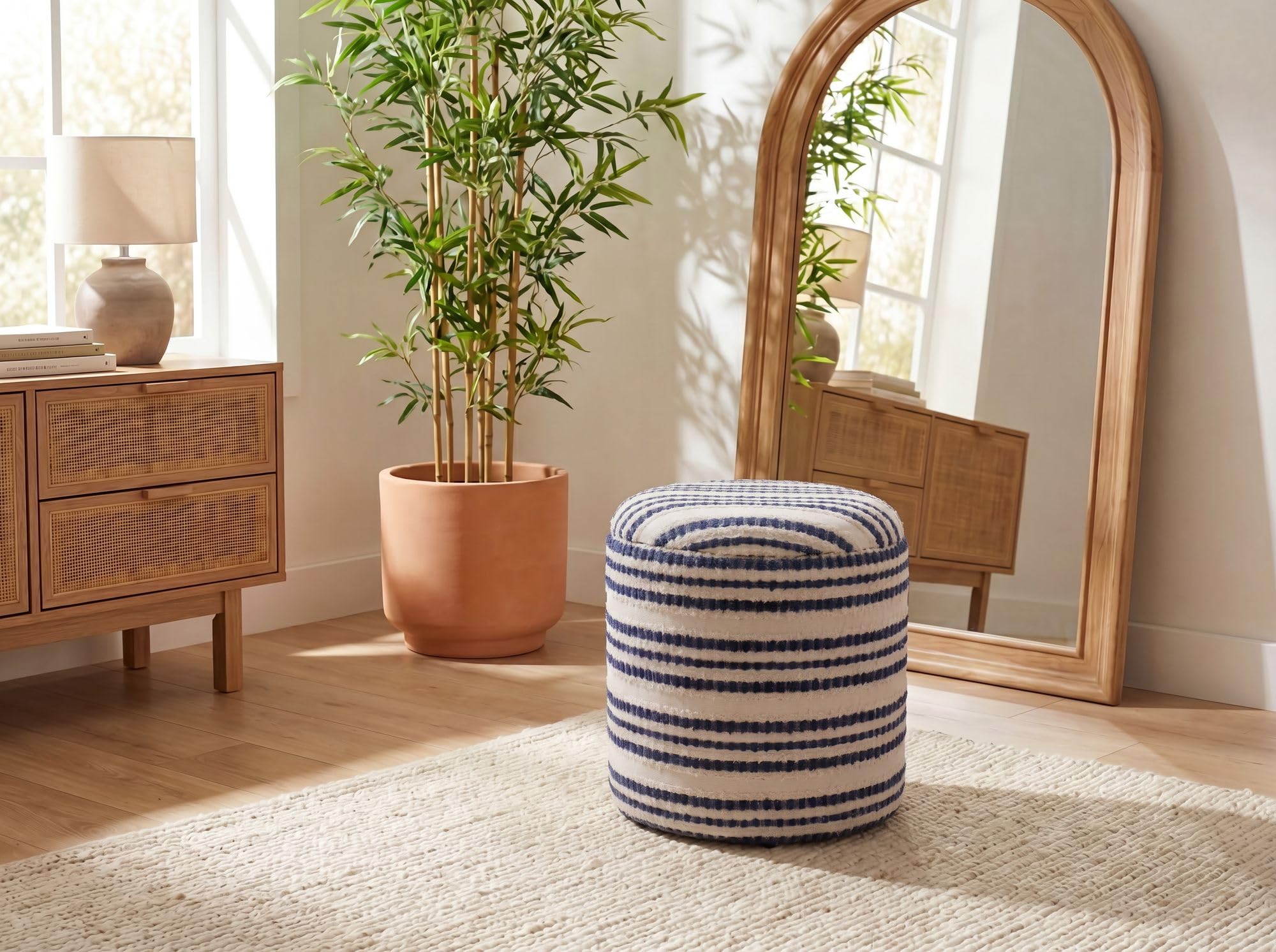 WOHNLING Pufa ze Schowkiem Ø 40 cm Bawełna Beżowa Boho