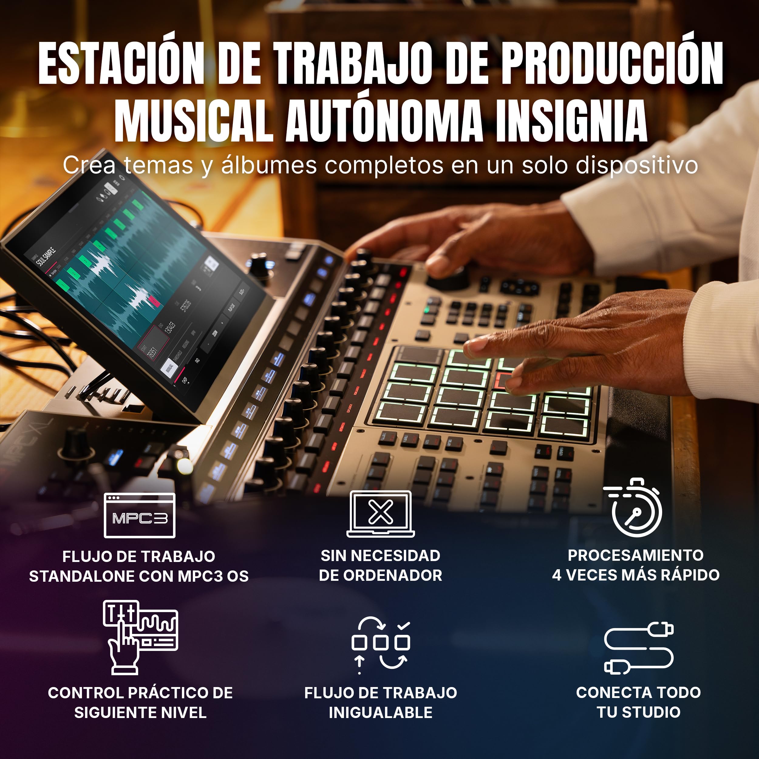 Akai Professional MPC XL Centro de Producción Musical Autónomo | Pads MPCe, Pantalla Táctil, CPU de 8 Núcleos, 16GB RAM, SSD de 256GB, para Sampling y Producción
