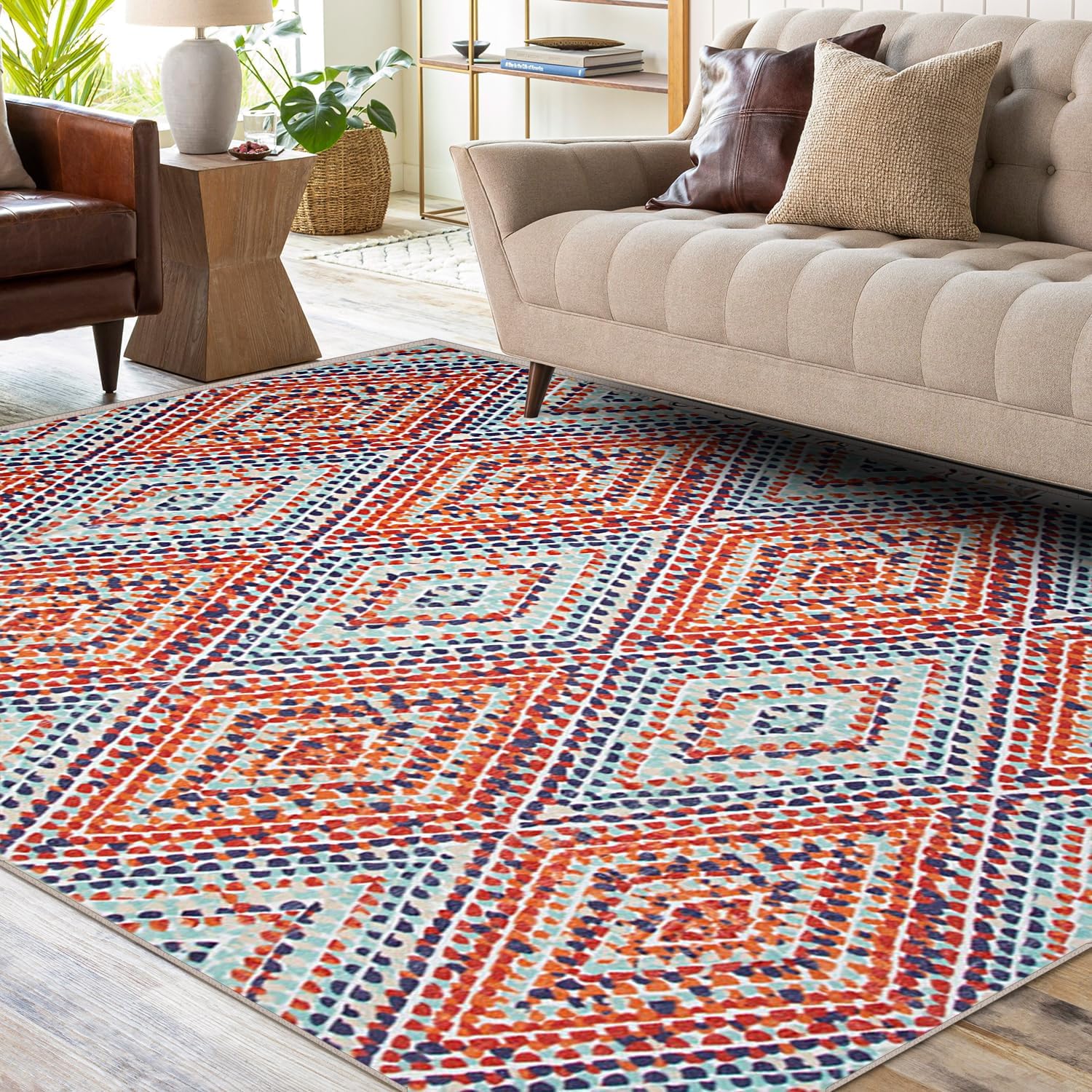 NEATIIP Washable Bohemian 8x10 Area Rug, Suitable for