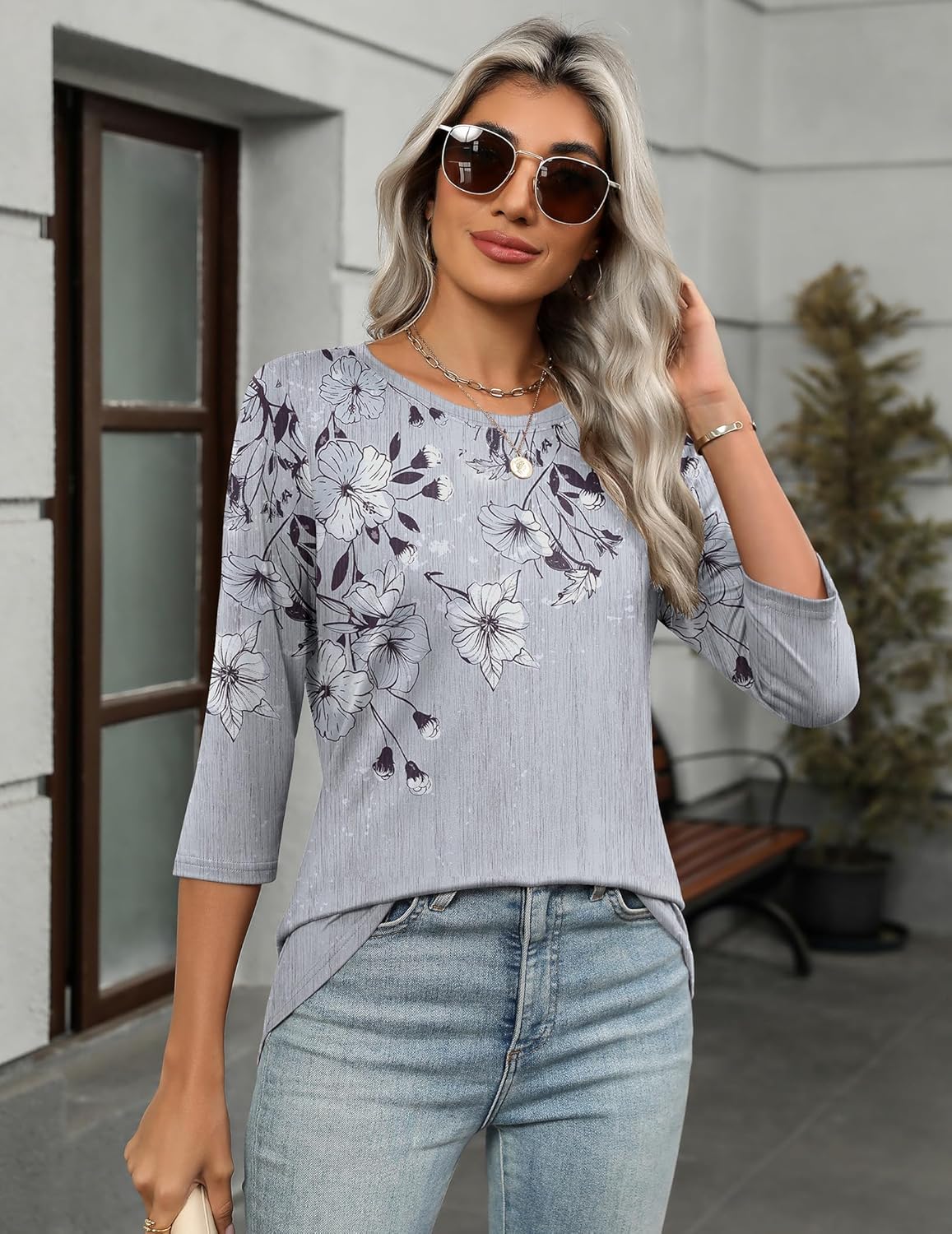 Zeagoo Women's Casual 3/4 Sleeve T-Shirts Round Neck Cute Tunic Tops Basic Tees Blouses Business Work Tee Top - Image 4