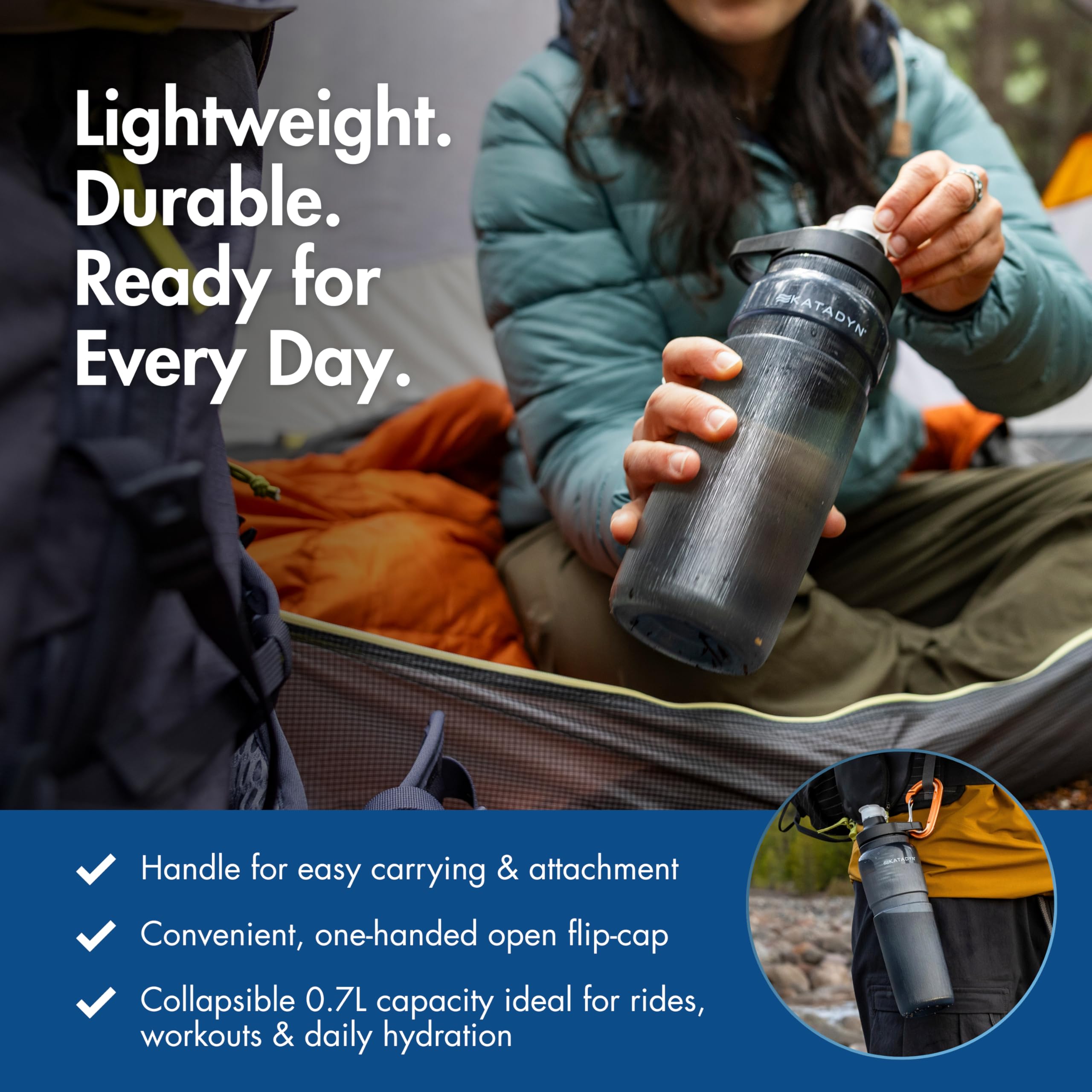 Katadyn BeFree AC Bottle 0.7L Smoke Outdoor Trinkflasche mit 2-fach Wasserfilter ultraleicht | Hohlfaser und Aktivkohle | Fahrrad Camping Wandern Trekking Reisen | BPA-frei (Smoke)