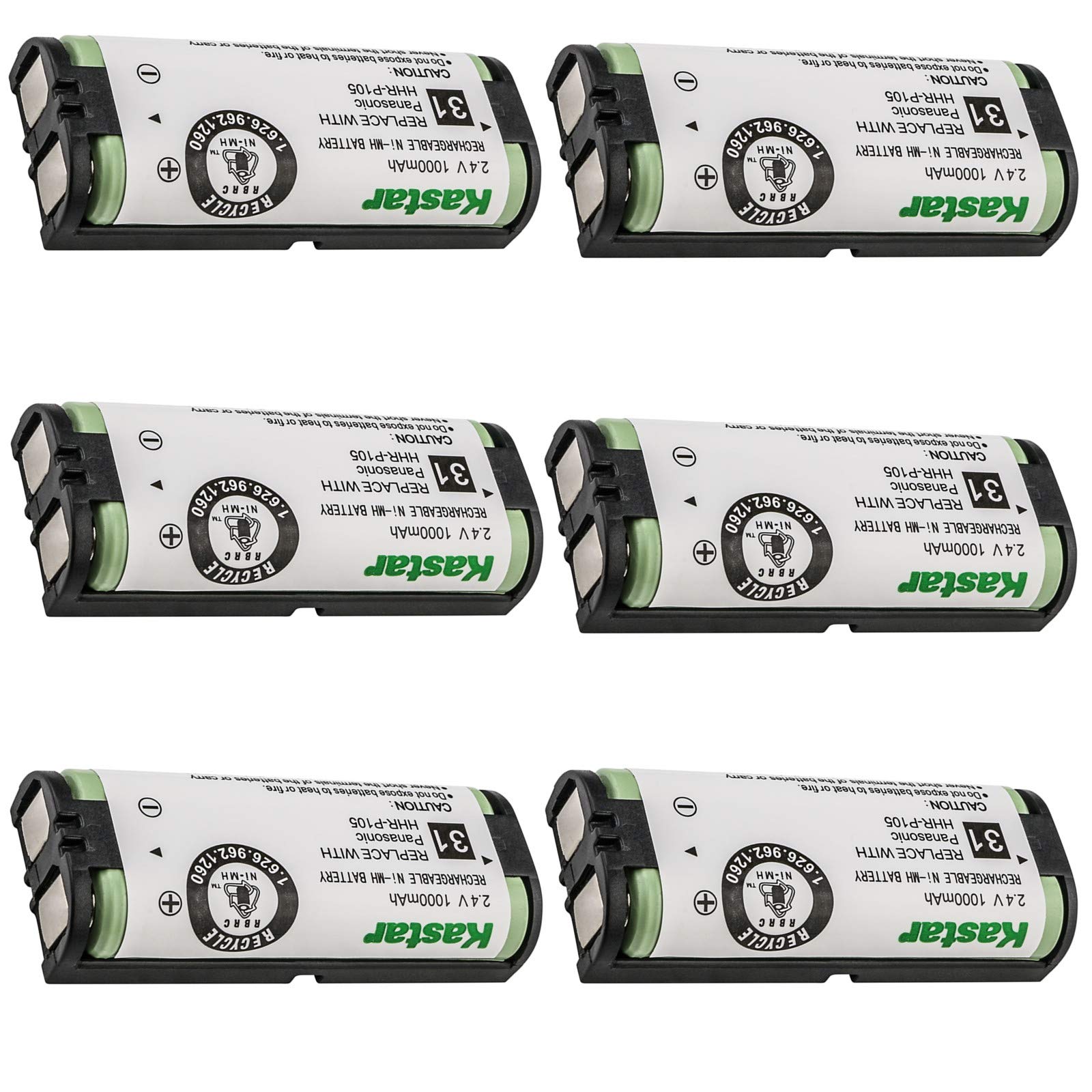 Kastar 6-Pack HHR-P105 Type 31 Battery Replacement for Panasonic HHR-P105 HHR-P105A KX-2420 KX-2421 KX-2422 KX-TG5779 KX-6702 KX-FG2451 KX-TG2411 KX-TG2424 KX-TG2620 KX-TGA241 KX-TGA570 KX-TGA670