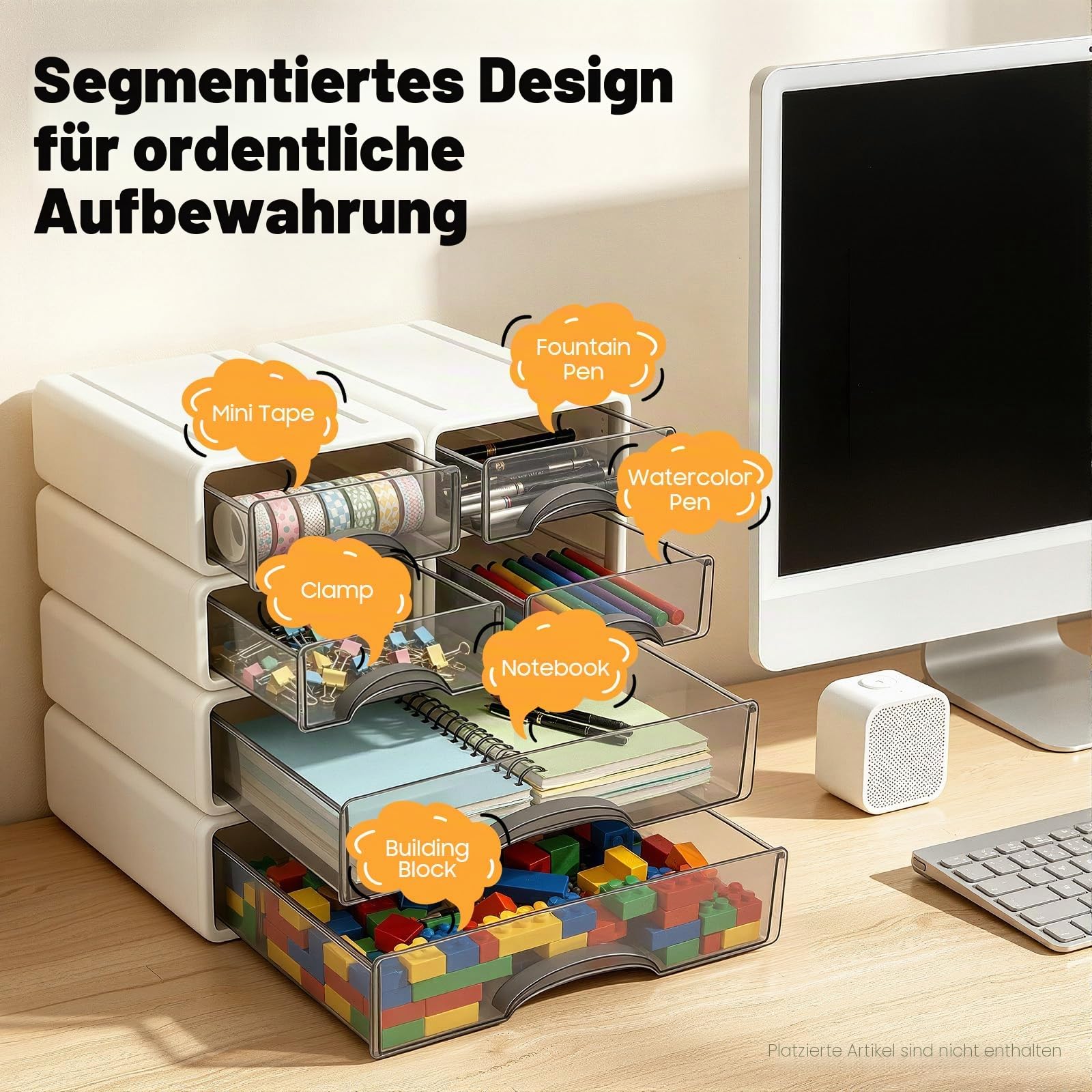 Großer Schreibtisch Organizer 34 x 25 x 33cm 6 Stück Büro Schubladenbox Frei stapelbar Aufbewahrung für Bürobedarf, Schmuck, Stifte