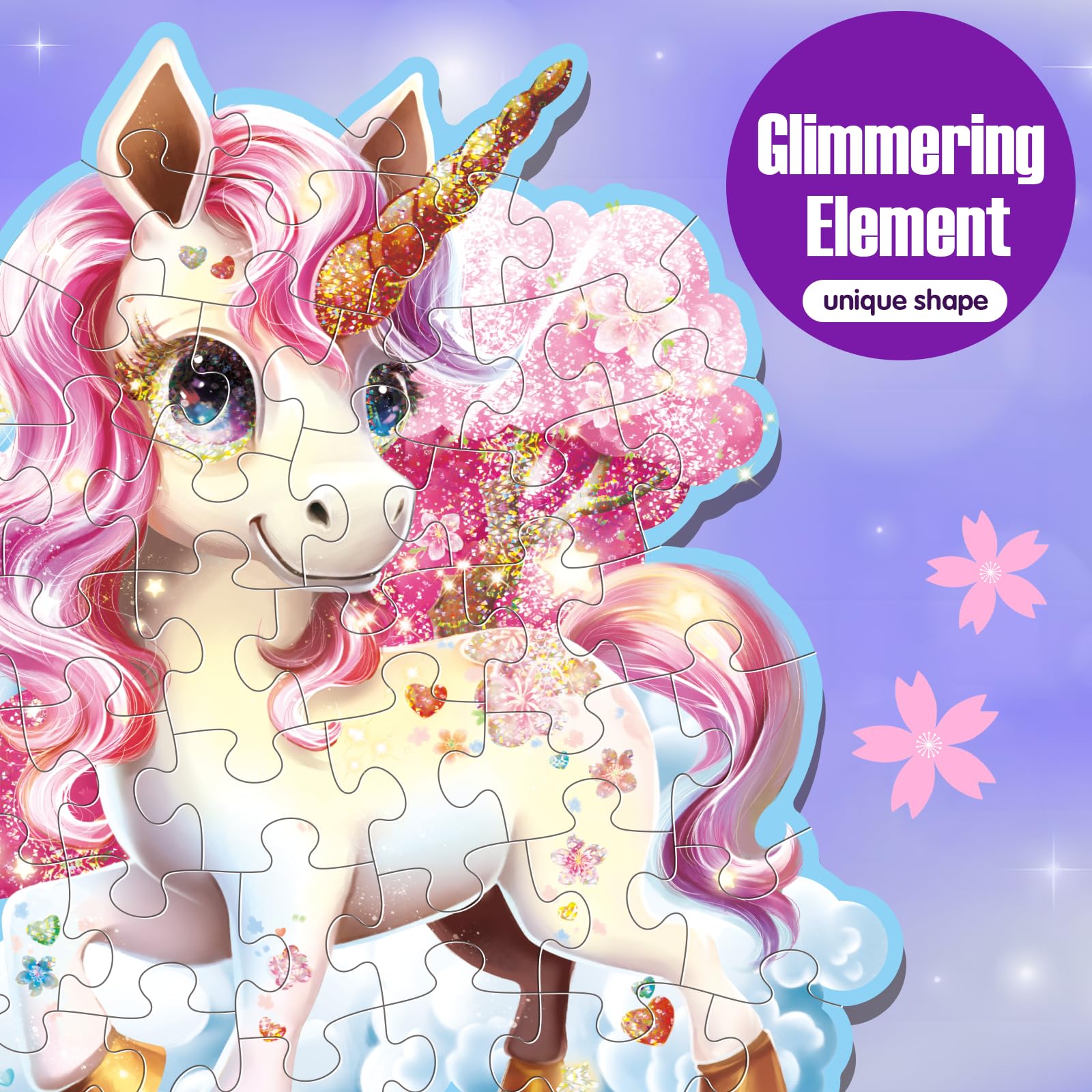 Jumbo Shimmery Floor Puzzle for Kids,Unicorn Jigsaw Large Puzzles,45 Piece Unicorn Puzzle for Toddler Ages 3-5,Children Learning Preschool Educational Toys,Birthday Gift for 4-8 Years Old - Image 4