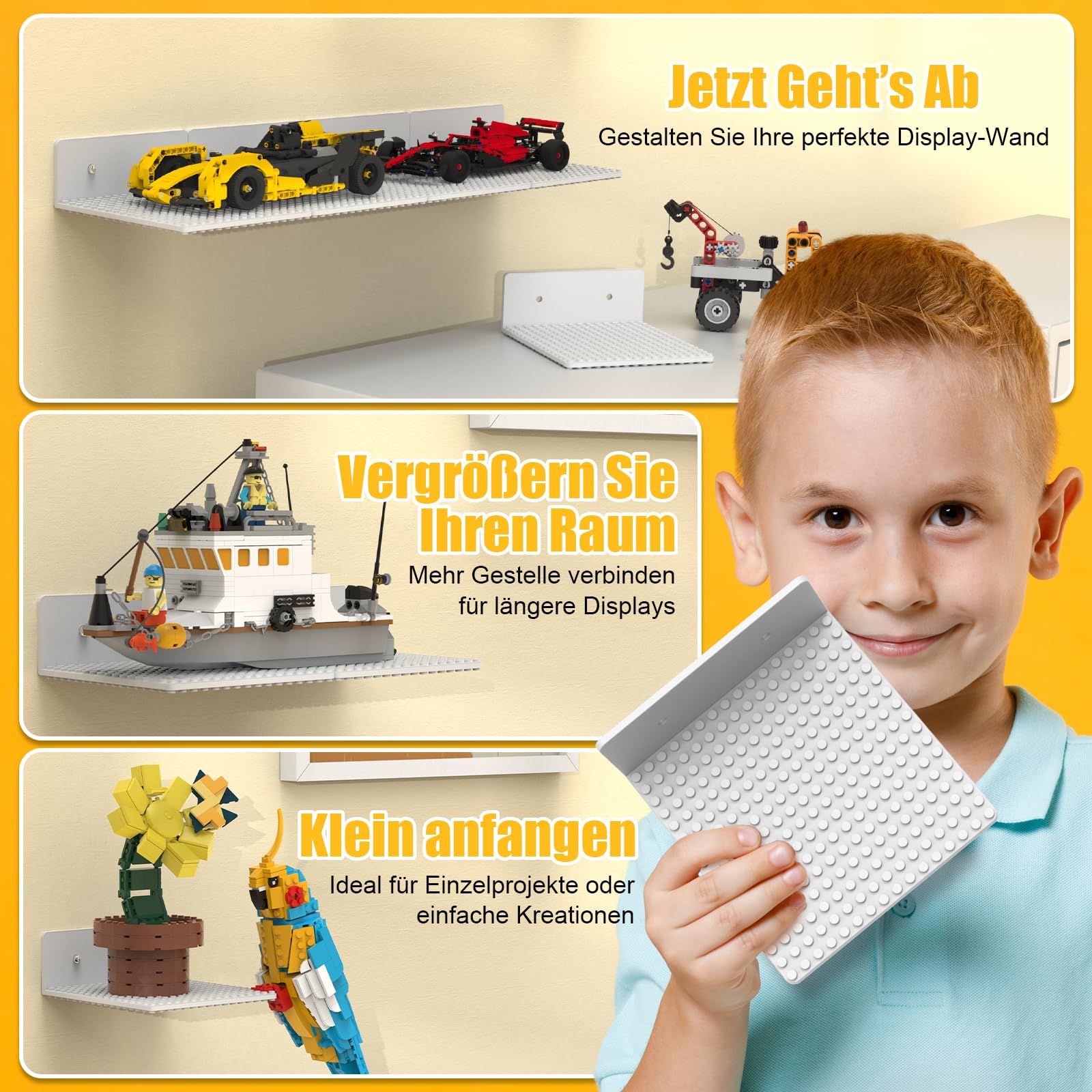 12er-Set Regal Wandregal Bausteine, ABS Schweberegal & Wandboards | 12,7x14cm mit beidseitig 16x17 Noppen, Vitrine & Display für Baustein Minifiguren, Weiß