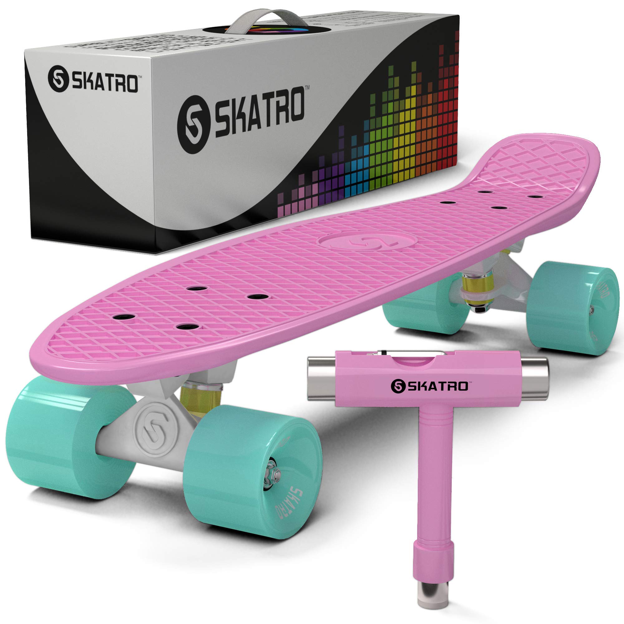 Skatro Mini Cruiser Skateboard. 22x6inch Retro Style Plastic Board Comes Complete