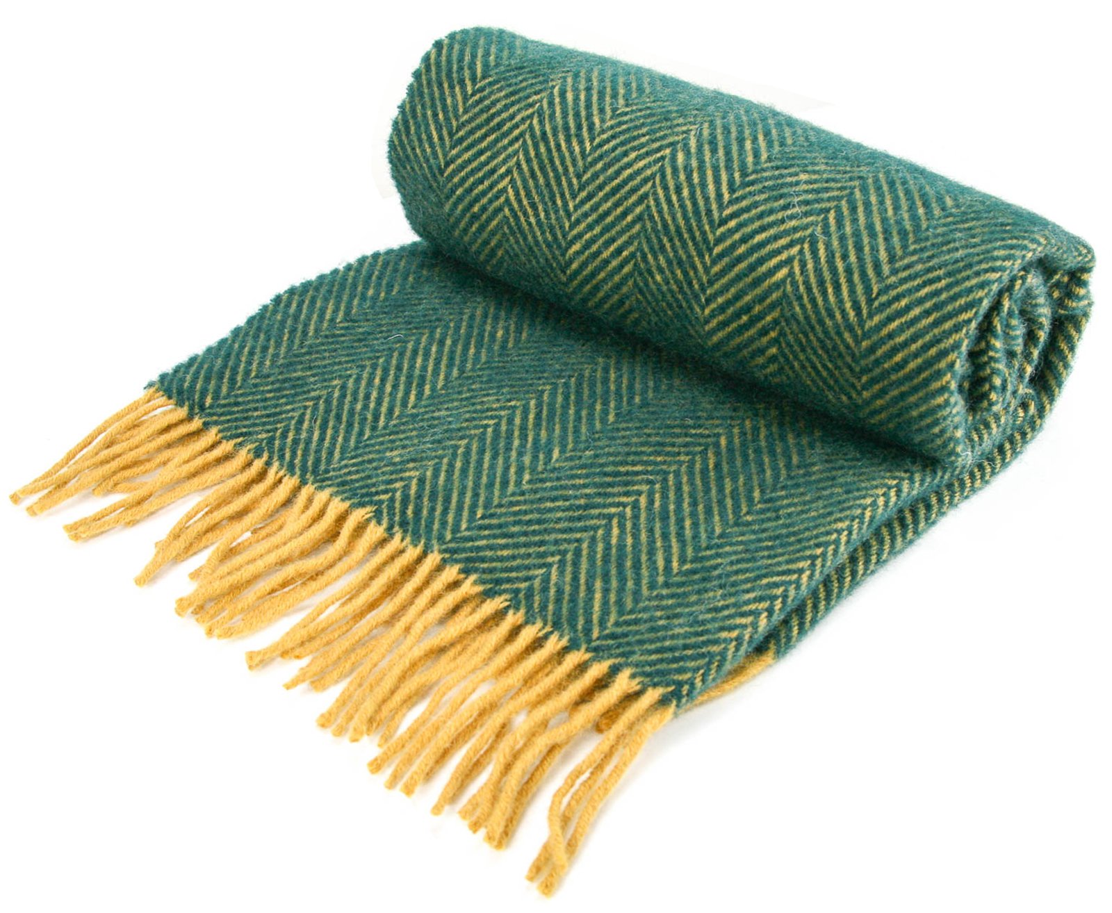 Tweedmill Textiles Emerald Herringbone - Pure New Wool - Knee Rug Throw Small Blanket - /Mustard - British Made By