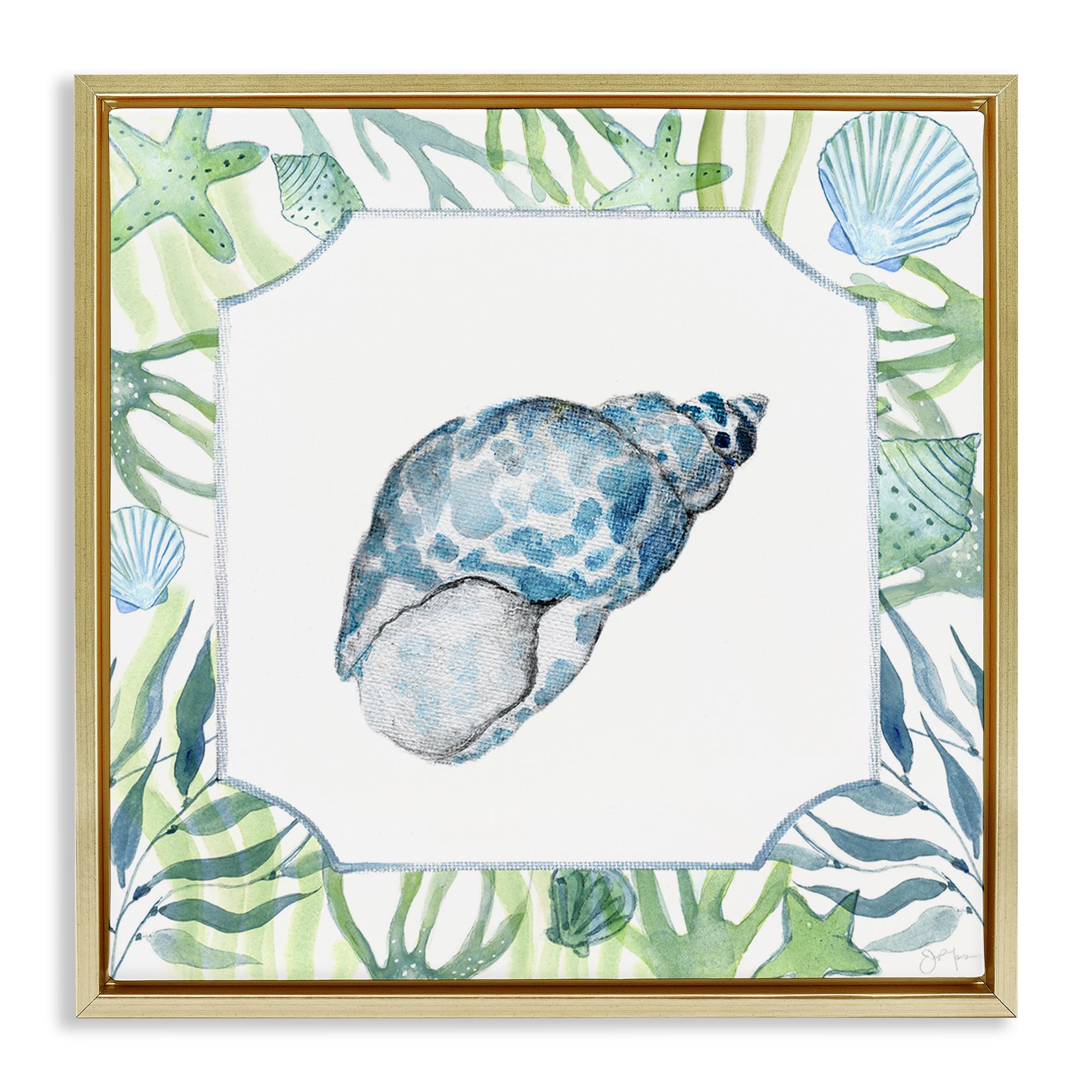 Stupell Industries Metallic Gold (Matte) 'Spotted Cowrie With Seaweed'| Floating Frame Canvas Art