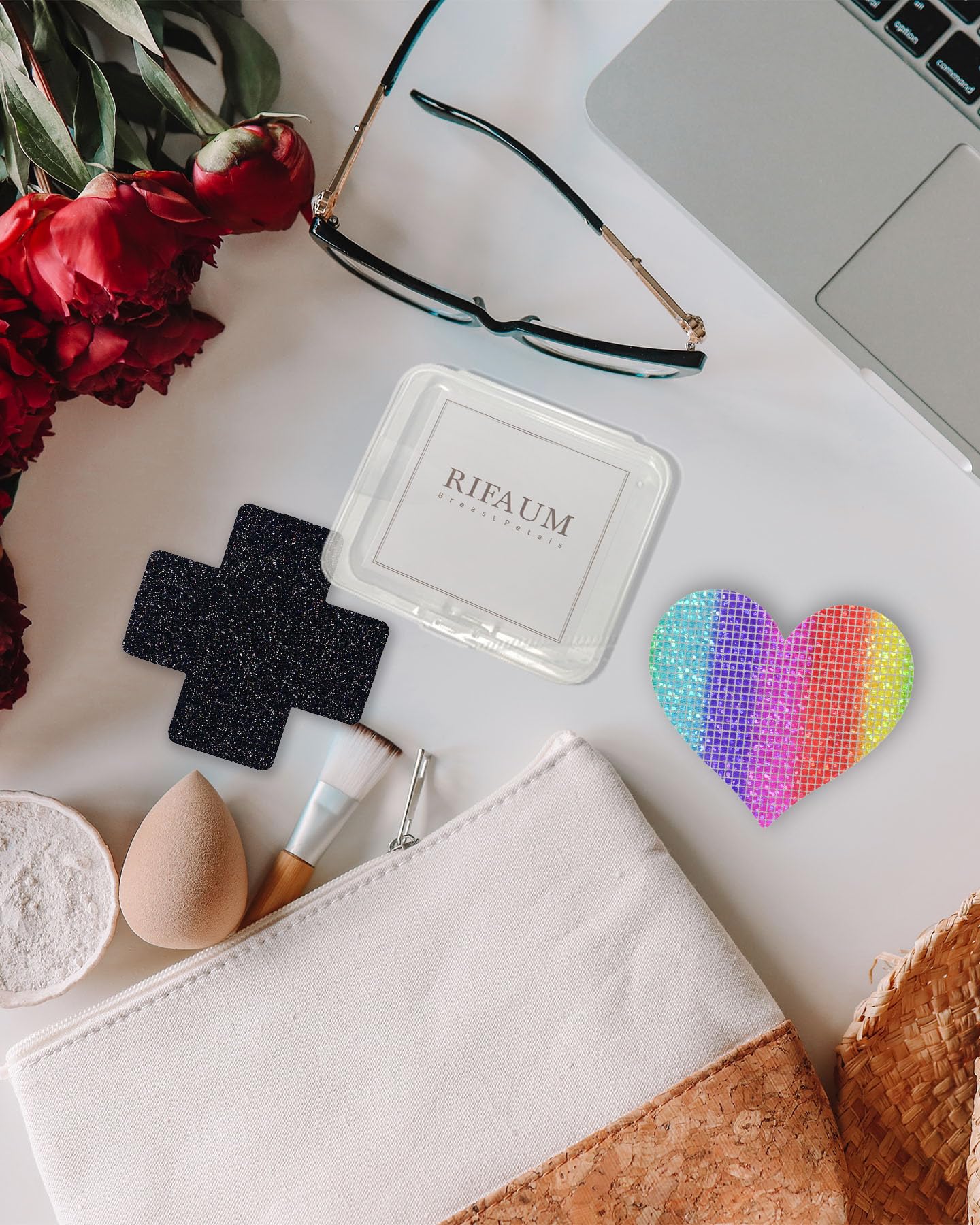 RIFAUM Rave Nipple Pasties Lingerie Accessories for Women Bra Boob Stickers Multicolored Nipple Covers: 02 Pink/Holographic 9